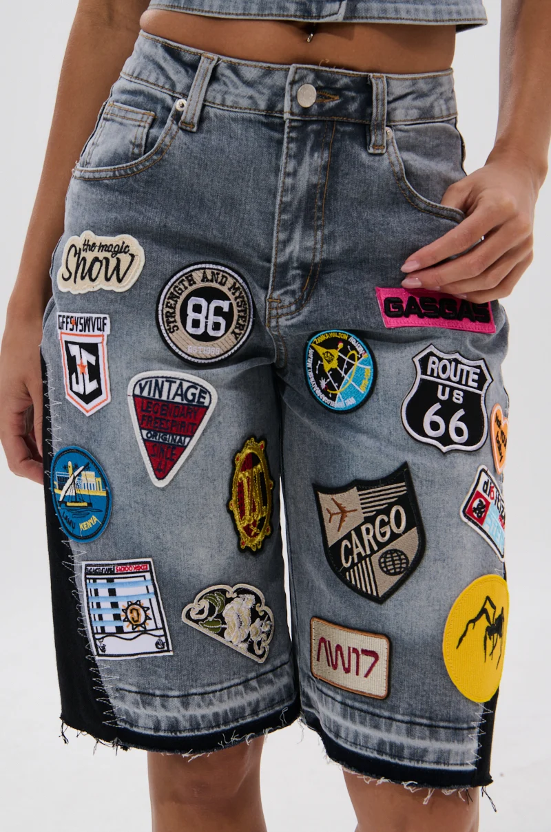VINTAGE DENIM BERMUDA SHORT WITH PATCHES - Akira Store