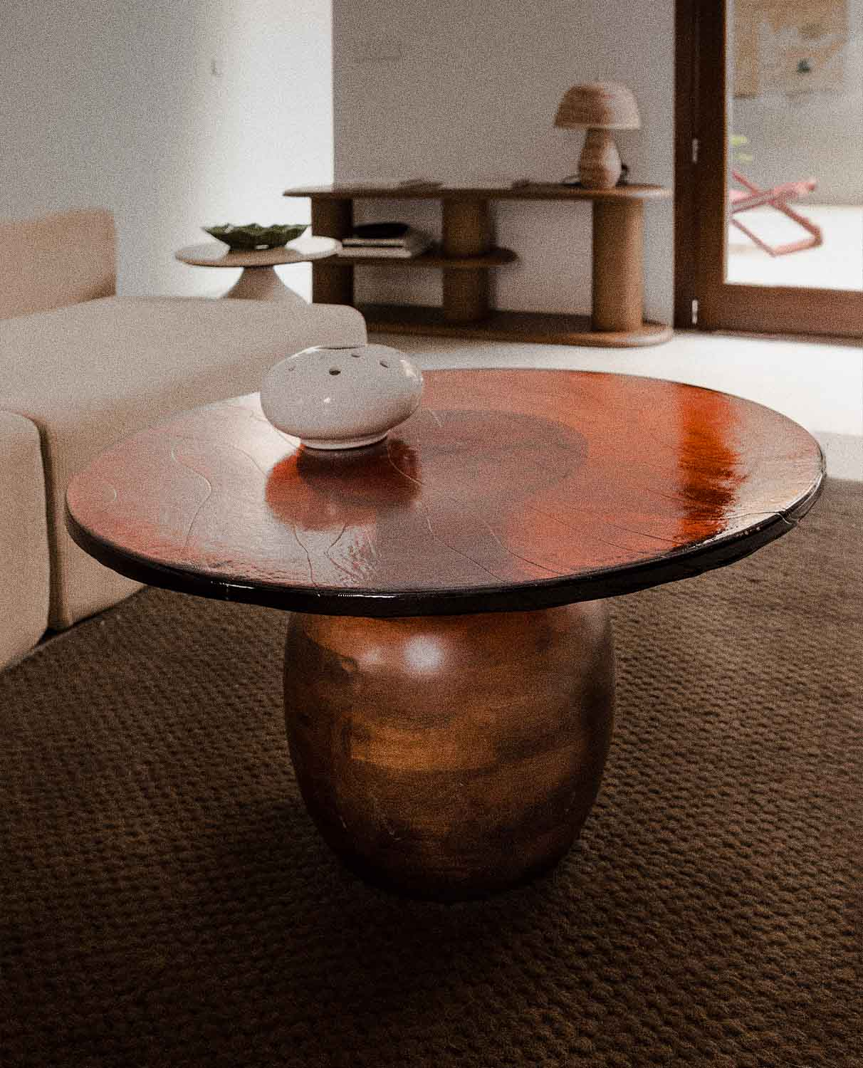 Diua - Mesa de Centro Redonda de Madera de Mango y Cristal (Ø82 cm) Diua