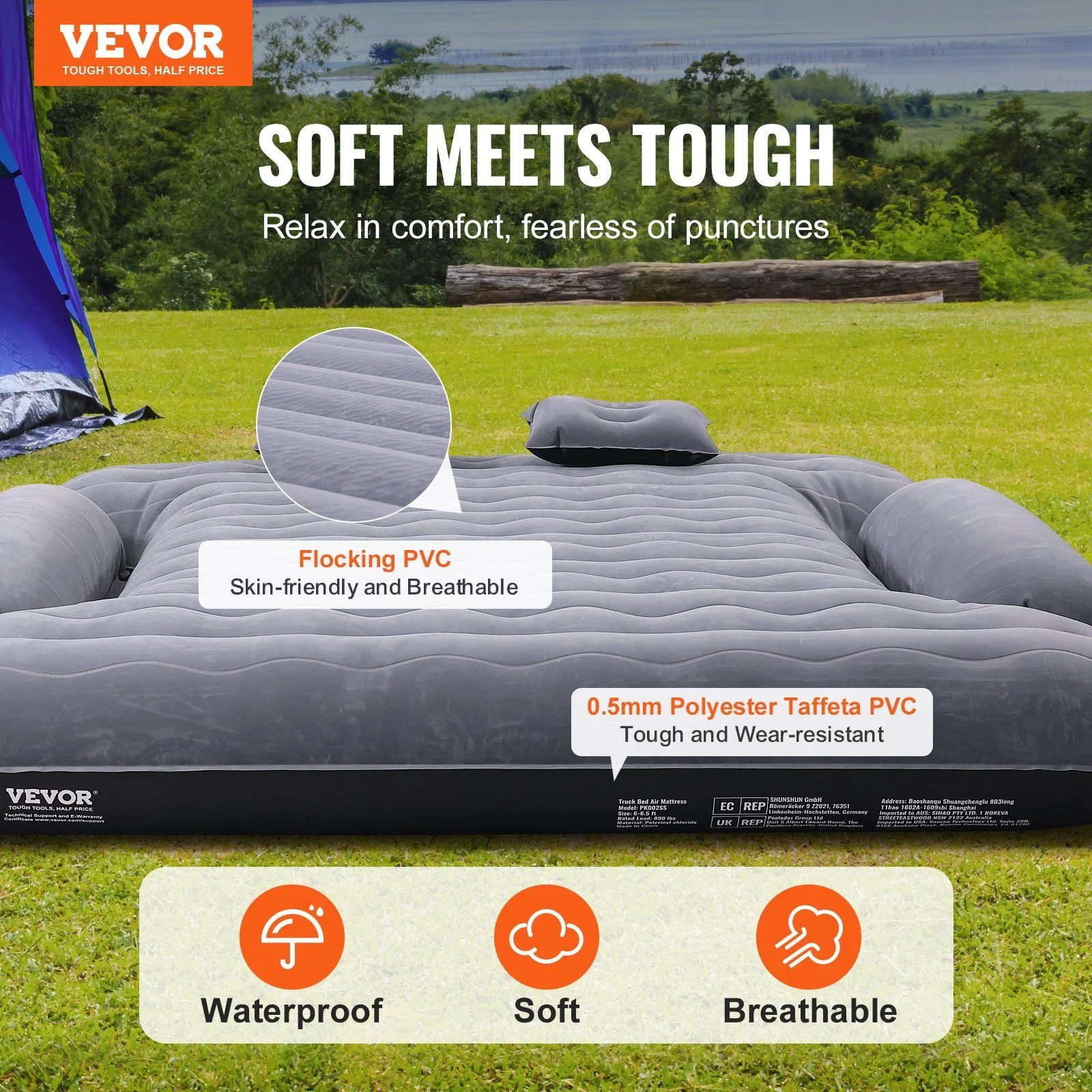 Truck Bed Air Mattress for 6-6.5 ft Beds, Inflatable Camping Mattress w/ 12V Pump, 2 Pillows Bag, Fits Ford F150/250/350, Chevy Silverado, Dodge Ram - Image 3