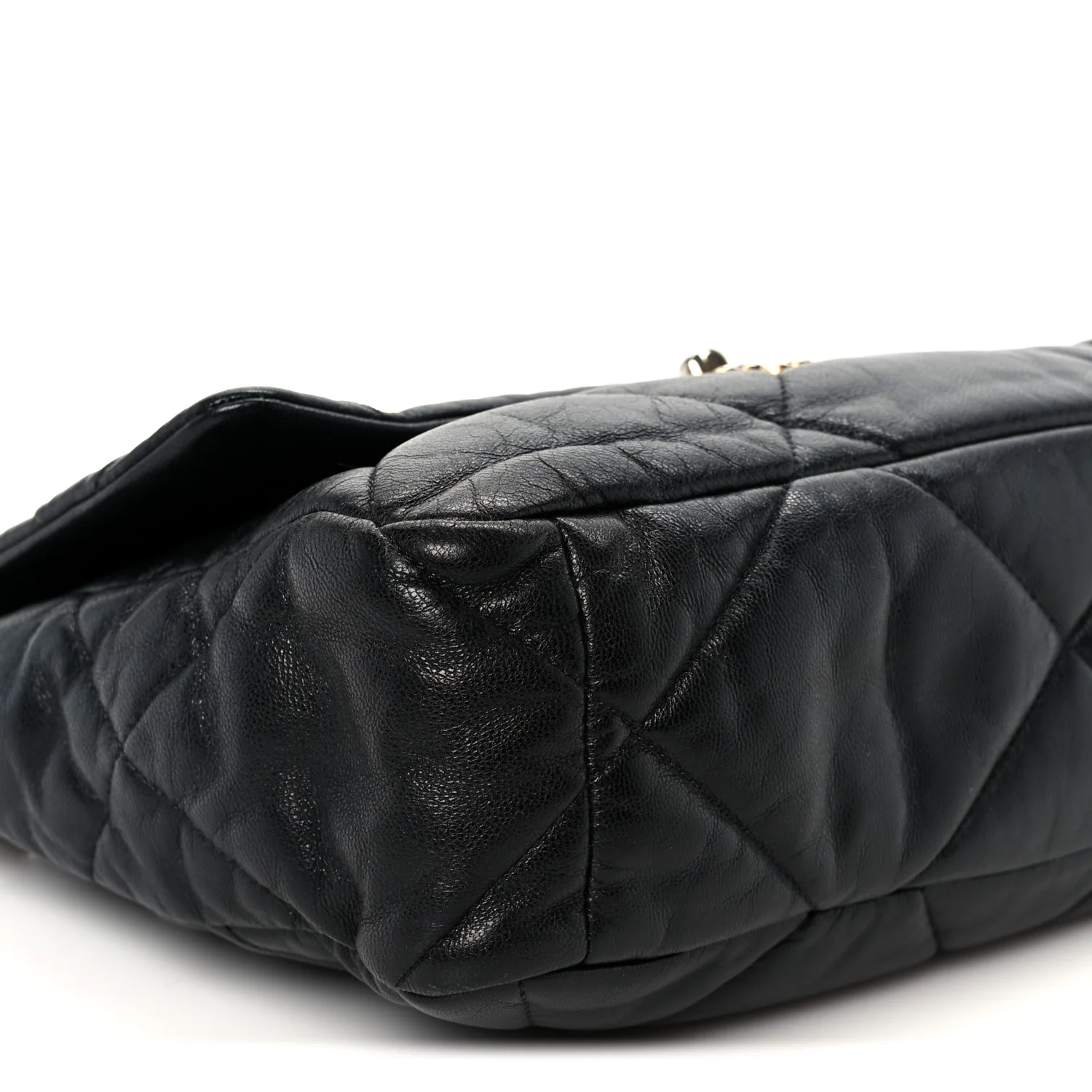 Shiny Goatskin Quilted Large Chanel 19 Flap Black