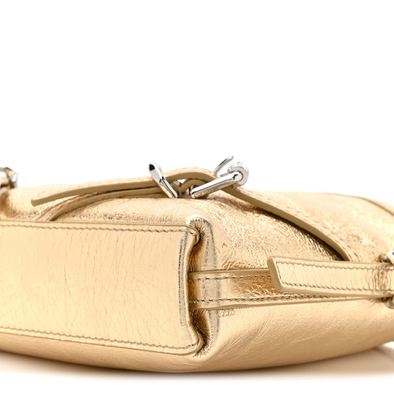 Metallic Tumbled Calfskin Nano Voyou Bag Golden Sand