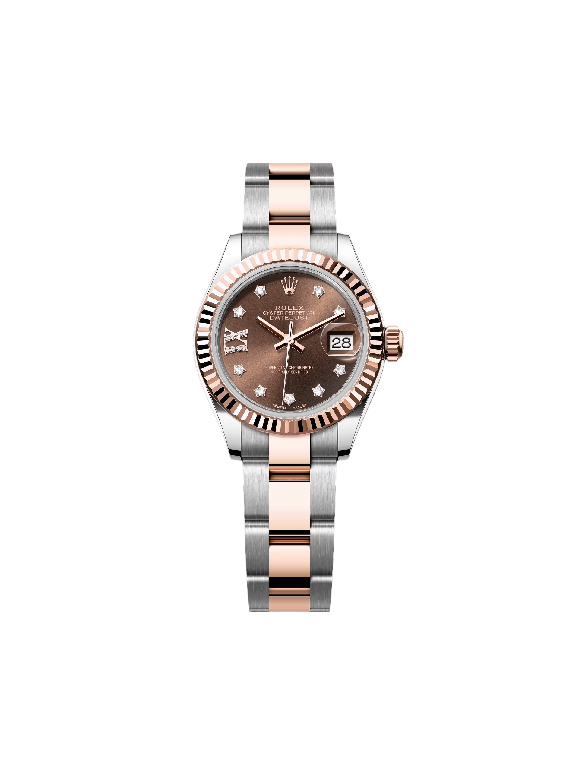 【Super Clone】RLX Lady-Datejust 28mm 279171 Chocolate Diamond Set Oyster Stainless Steel and Rose Gold