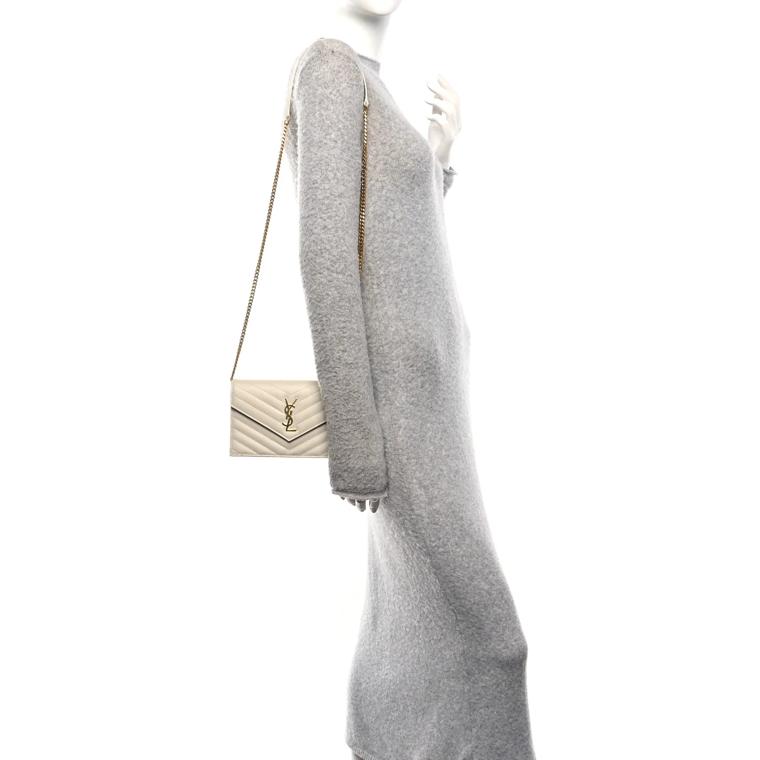 Grain De Poudre Matelasse Chevron Monogram Envelope Chain Wallet Crema Soft