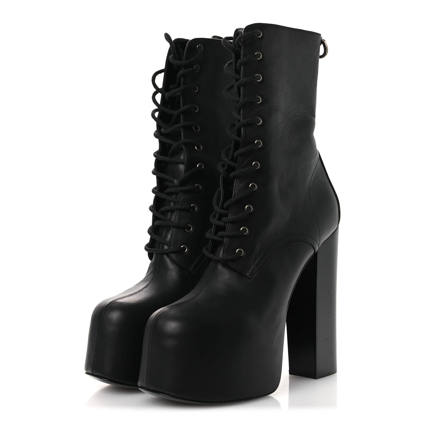 Calfskin Mina Lace Up Platform Boots 40 Black