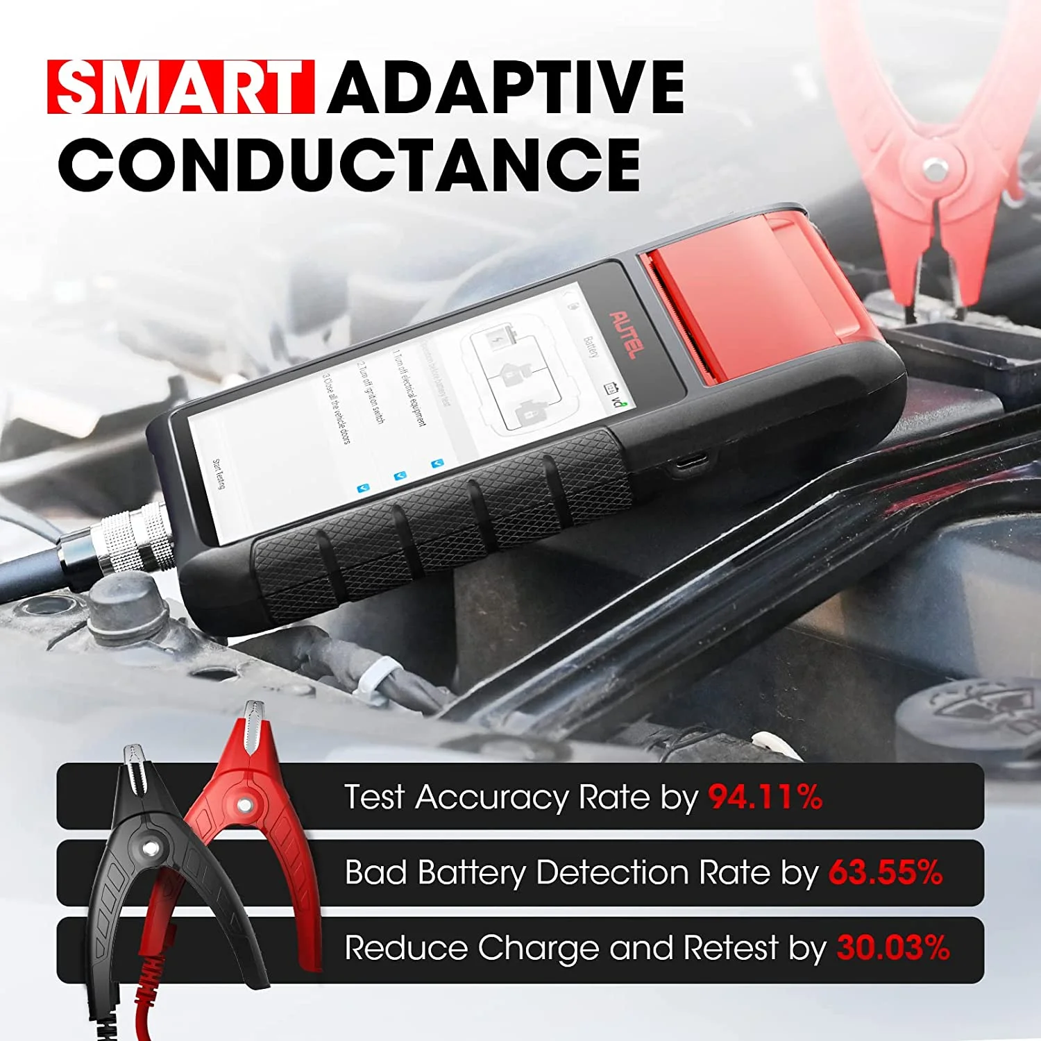 Autel Maxibas BT608(E) Battery Tester 12V 100 - 3000 CCA Load Tester, Cranking & Charging Systems Analyzer, Adaptive Conductance, Full System Diagnostic Scanner with Auto Battery Registration, Black