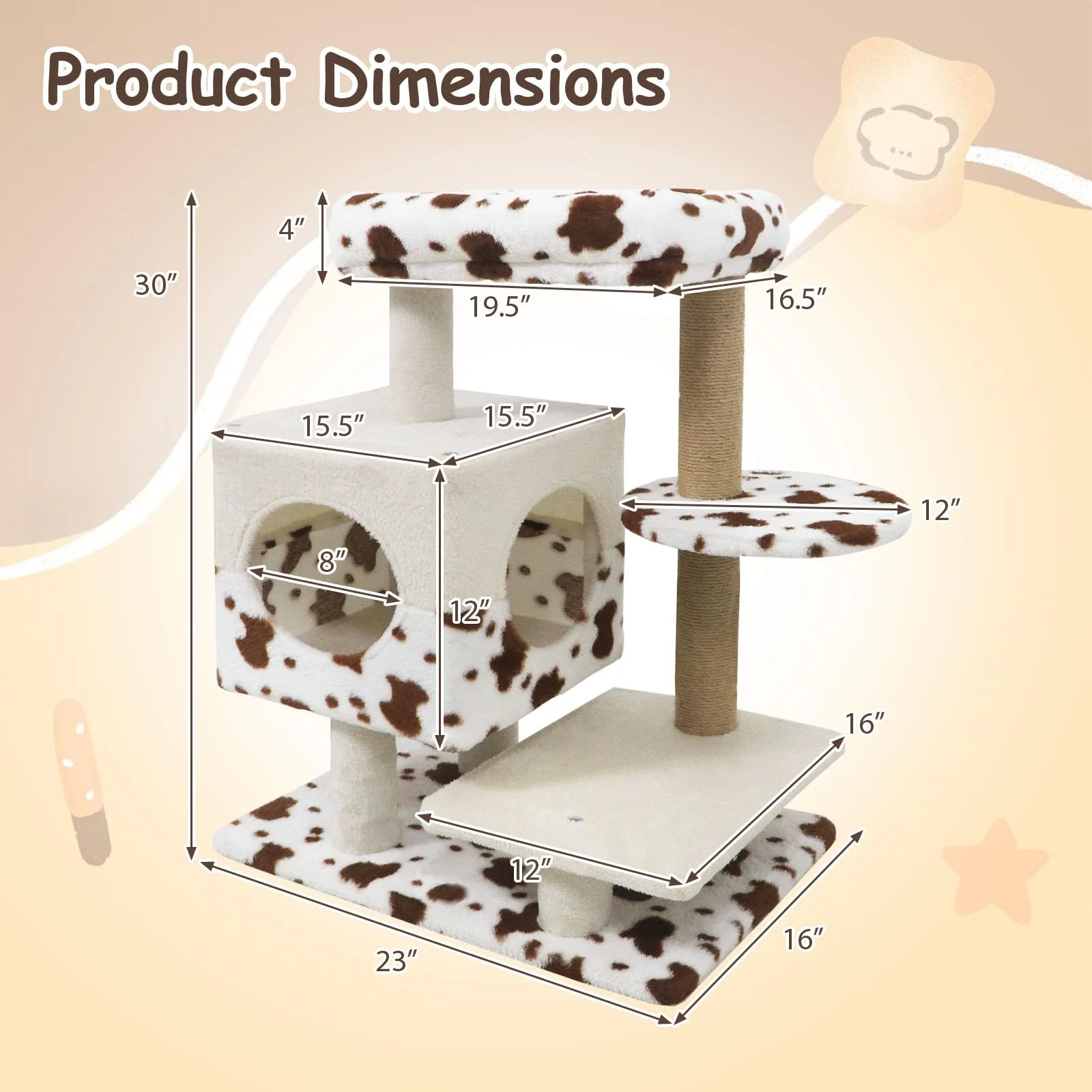 Tangkula 30 Inch Small Cat Tree with Jute Scratching Post