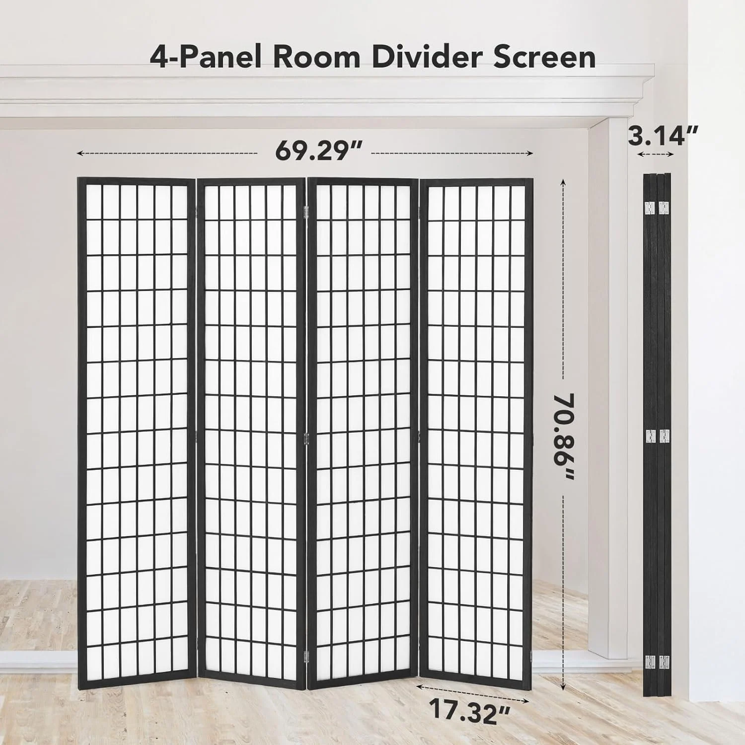 Room Divider Wall Shoji Screen, 6 Panel Folding Privacy Screen for Room Separation, Japanese Wood Room Divider Screen, 5.9 Ft, Natural(6 Panels/Nature) - Image 9