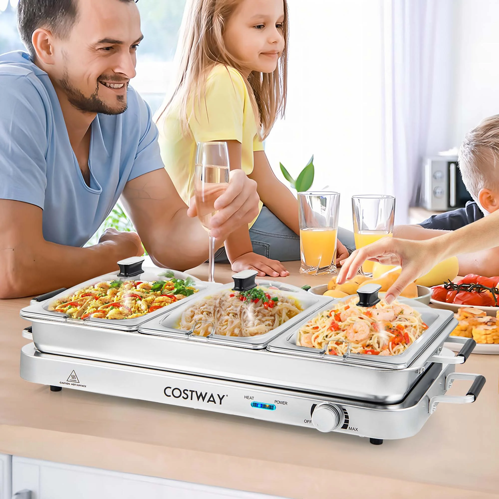 Food Warmer Buffet Server 450W Stainless Steel Electric Warming Tray for Parties - Image 4