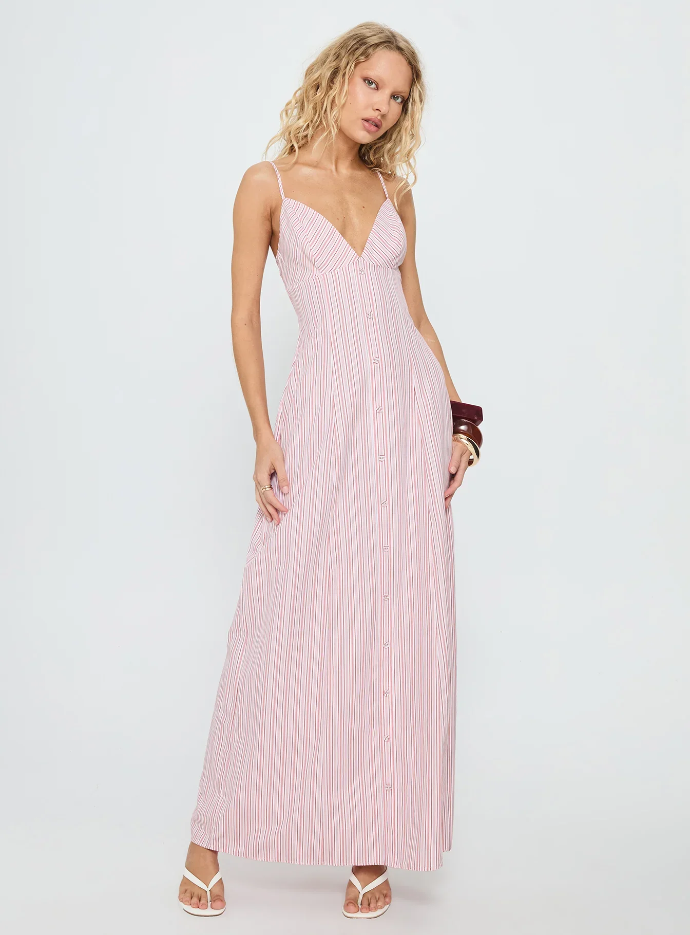 Samiyah Button Down Maxi Dress Red Stripe
