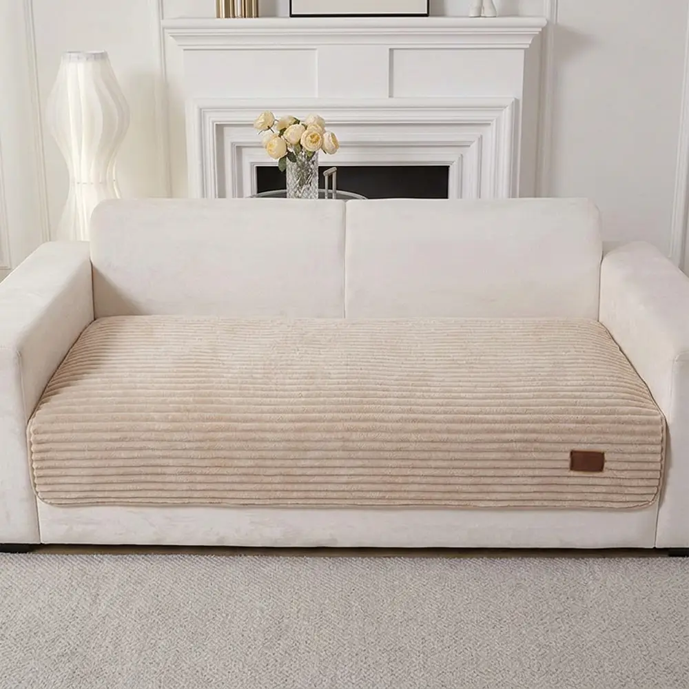 Furry Striped Sofa Protection Non-Slip Plush Couch Cover - Solid