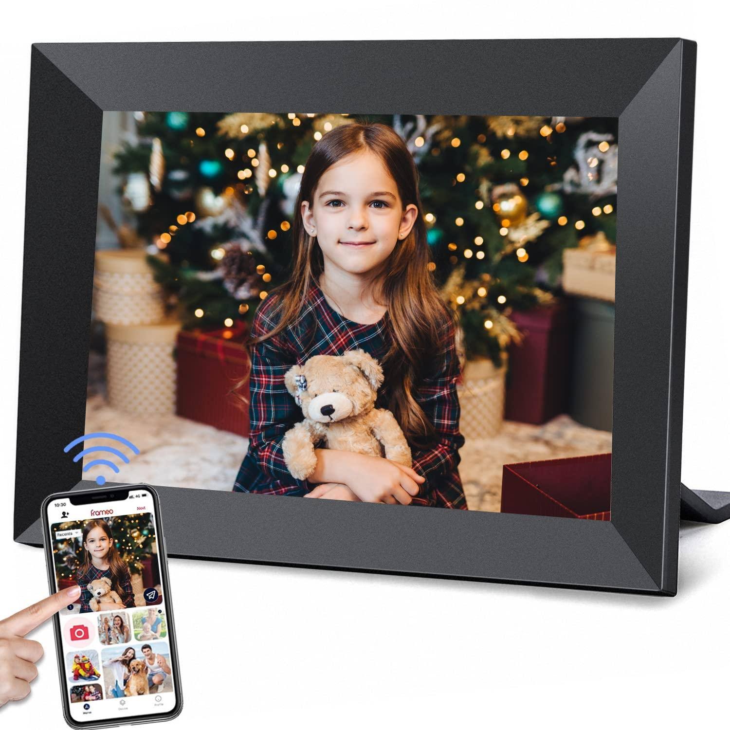 Frameo 101 inch WiFi Digital Picture Frame with 1280 * 800P IPS Touch Screen HD Disply,built-in 16GB Storage,video Clips and Slide Show,send Photos