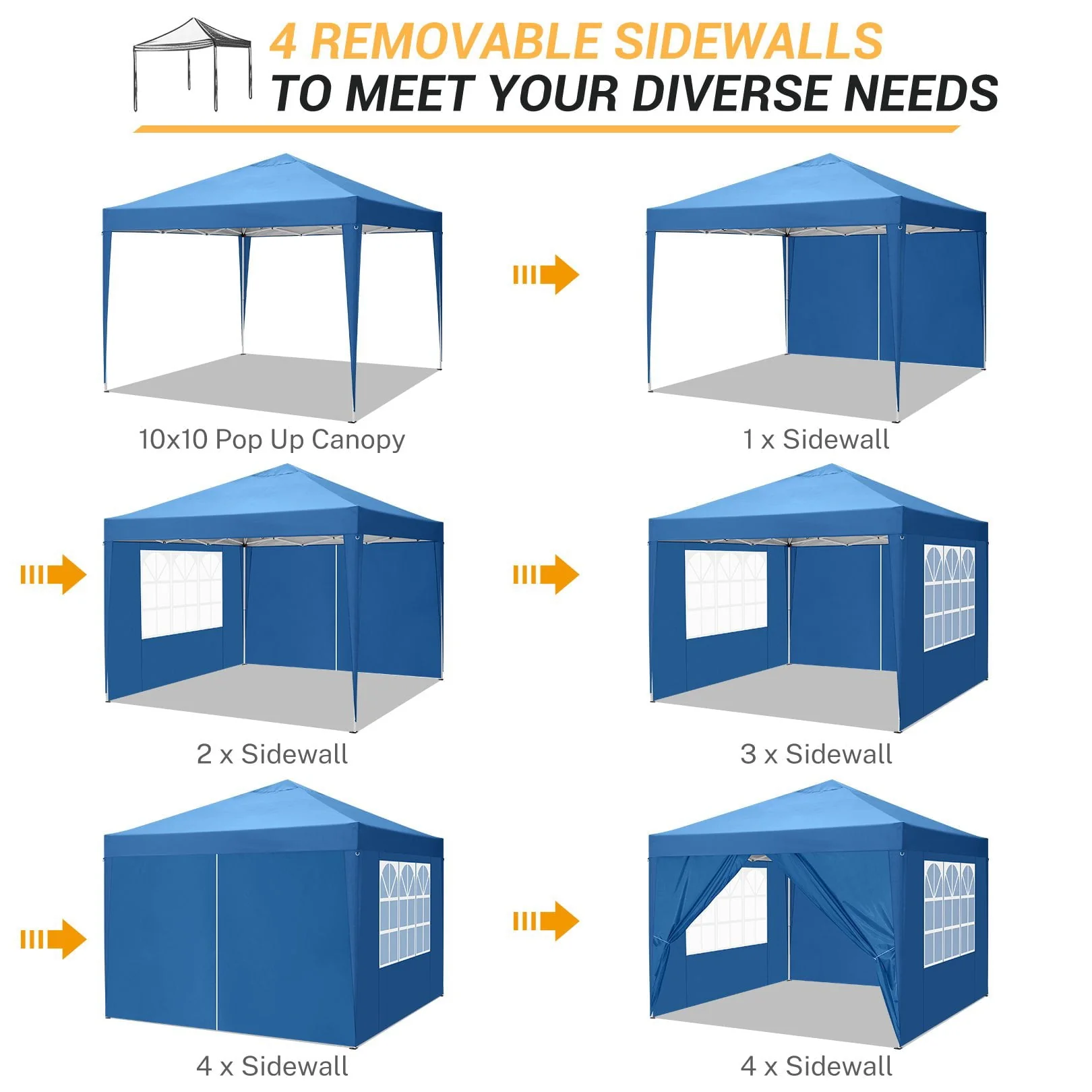 10x10 FT Pop Up Canopy Tent Anti-UV Waterproof Outdoor Instant Party Wedding Backyard Canopy Tent Shade Shelter for Beach Party Commercial Booth Gazebo, Blue - Image 4
