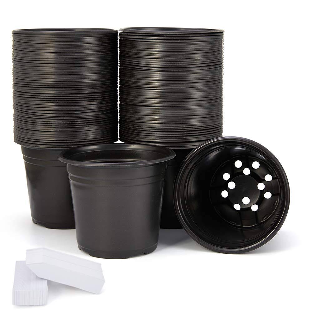 JERIA 100-Pack 0.5 Gallon Plant Nursery Pots, Plastic Pots for Flower Seedling, Flower Plant Container Seed Starting Pot, Come with 100 Pcs Plant