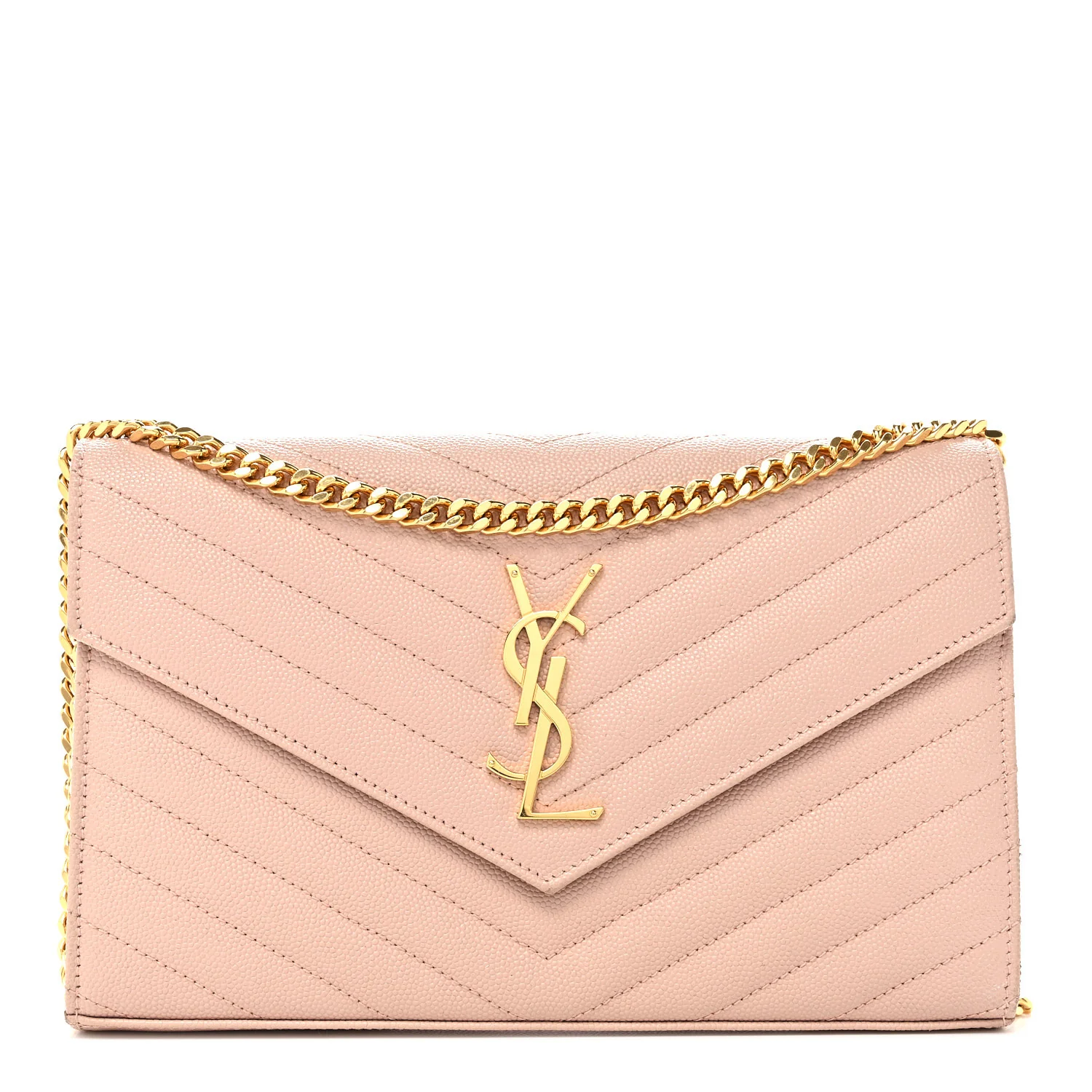 Grain De Poudre Matelasse Chevron Monogram Chain Wallet Pale Pink