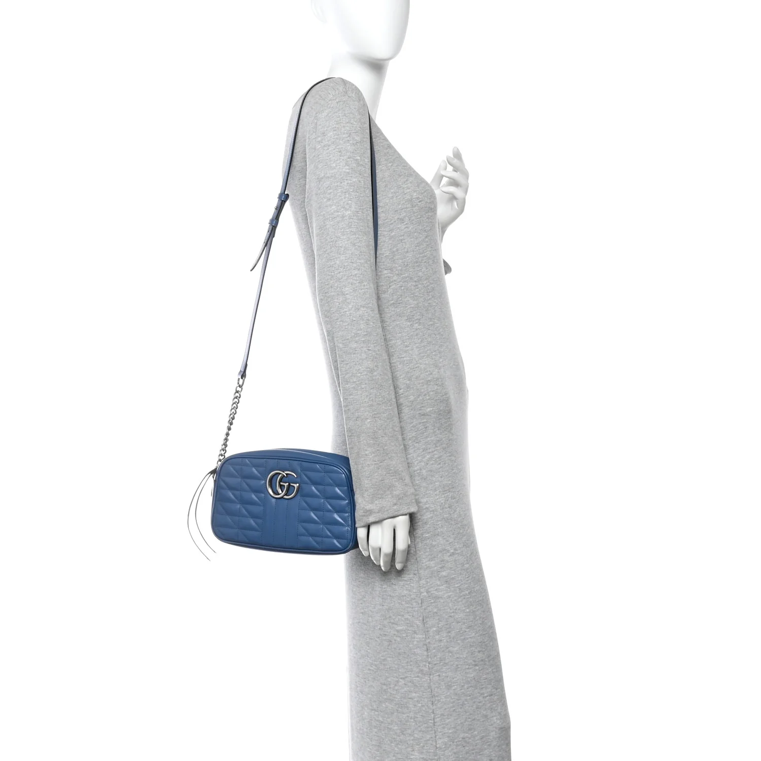 Calfskin Matelasse Aria Small GG Marmont Chain Shoulder Bag Clear Blue