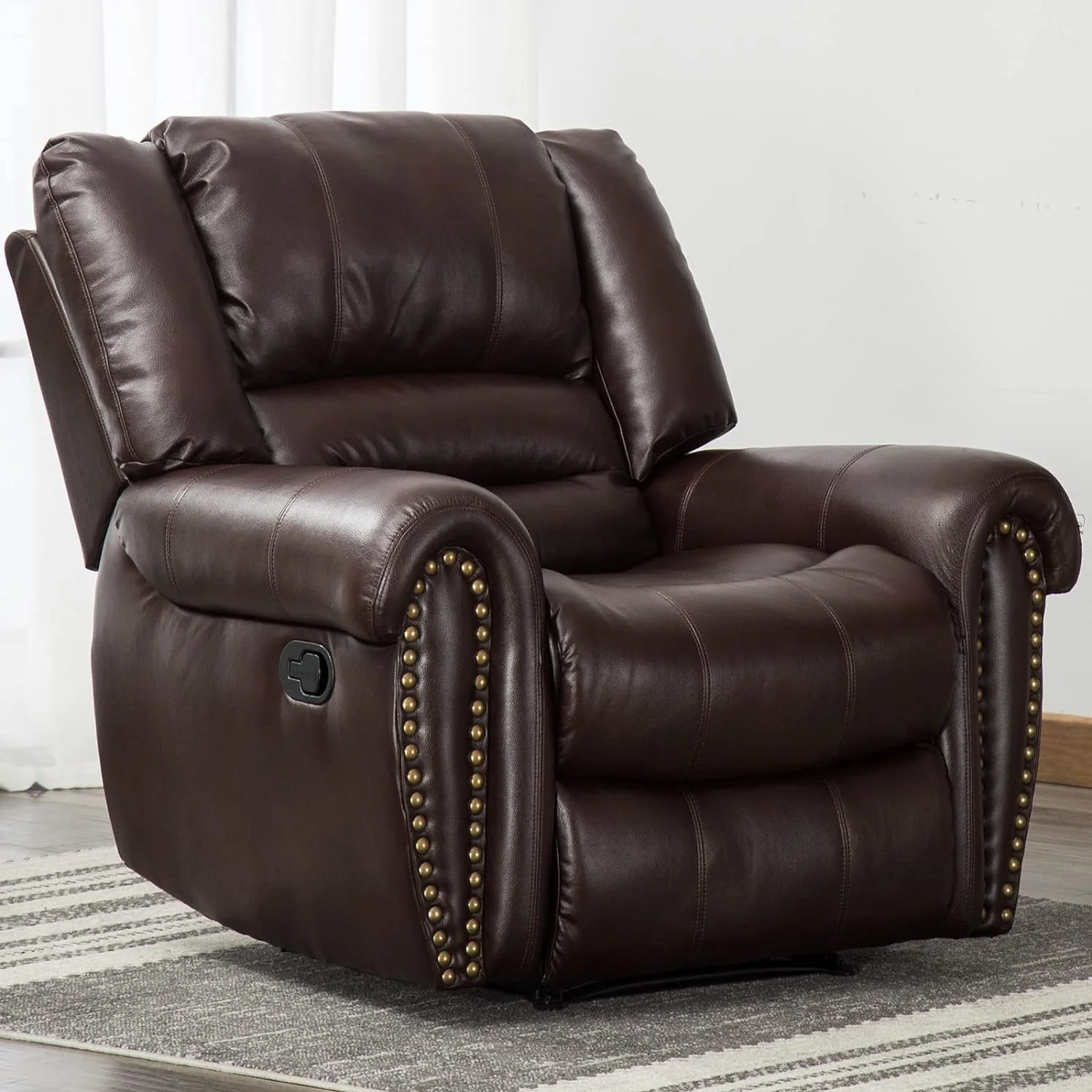 Fauteuil inclinable en cuir CANMOV, fauteuil inclinable manuel classique et traditionnel avec accoudoirs et dossier confortables, canapé une place pour salon, marron noisette