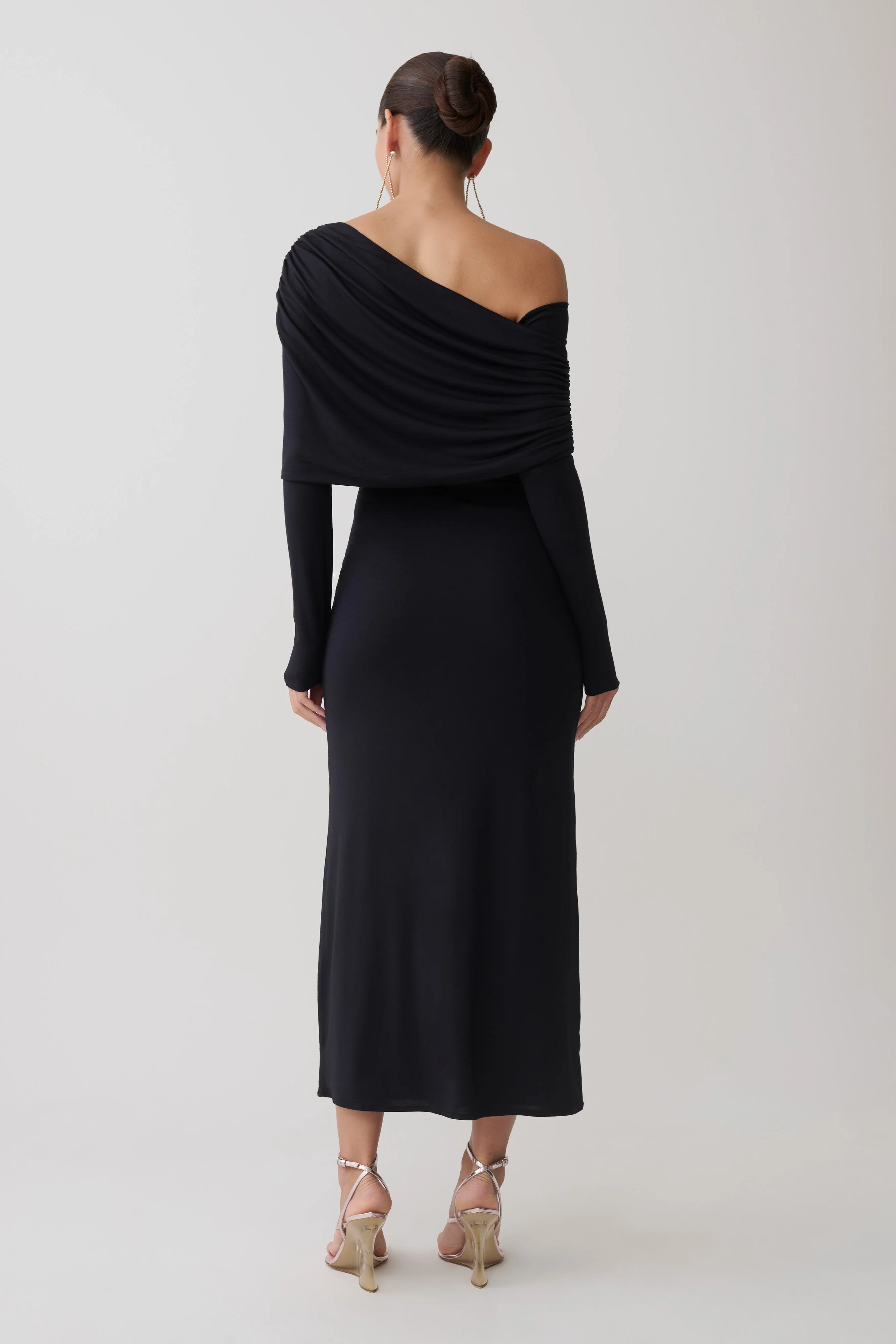 Corinna Modal One Shoulder Midi Dress - Black