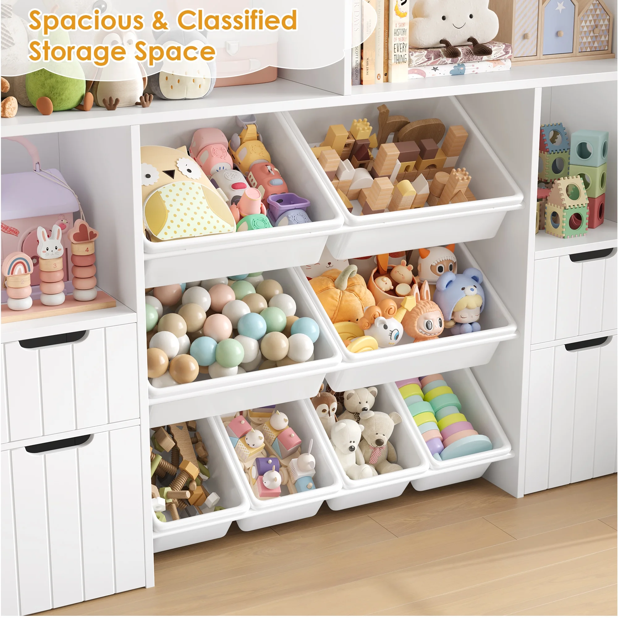 Kids Toy Storage Organizer with Removable Bin, Kids Bookshelf and Bookcase Toy Box with Drawers for Playroom, Classroom, White(White) - Image 7