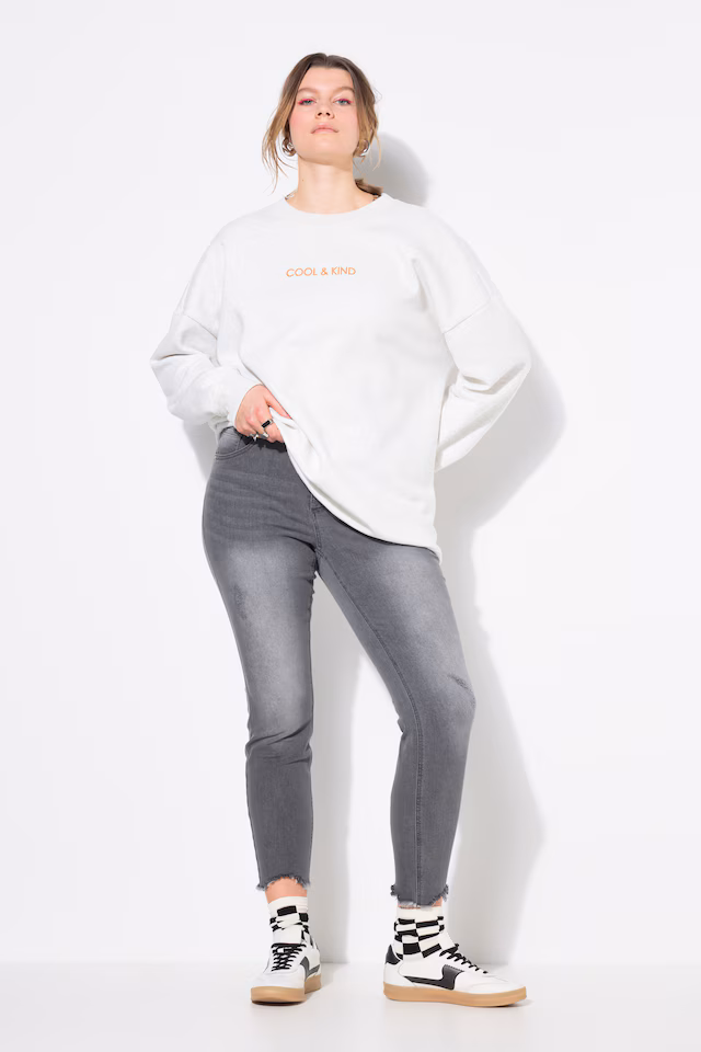 Distressed Fringed Hem Elastic Waist Skinny Jeans