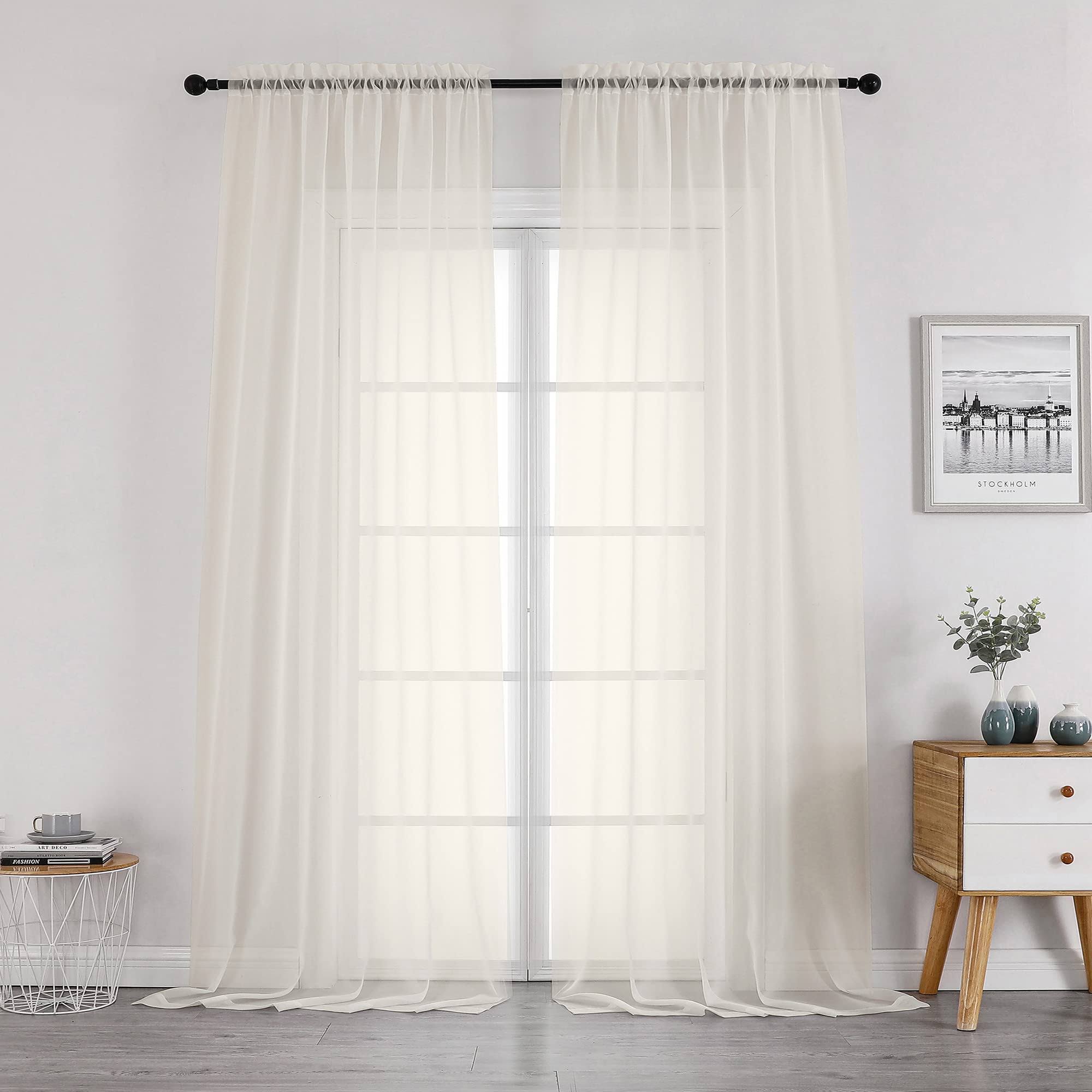 OWENIE Extra Long Sheer Curtains 120 Inches Long, Sheer Curtain, Voile Rod Pocket Panels for Bedroom and Living Room (42 x 120 Inches Long, Set of 2