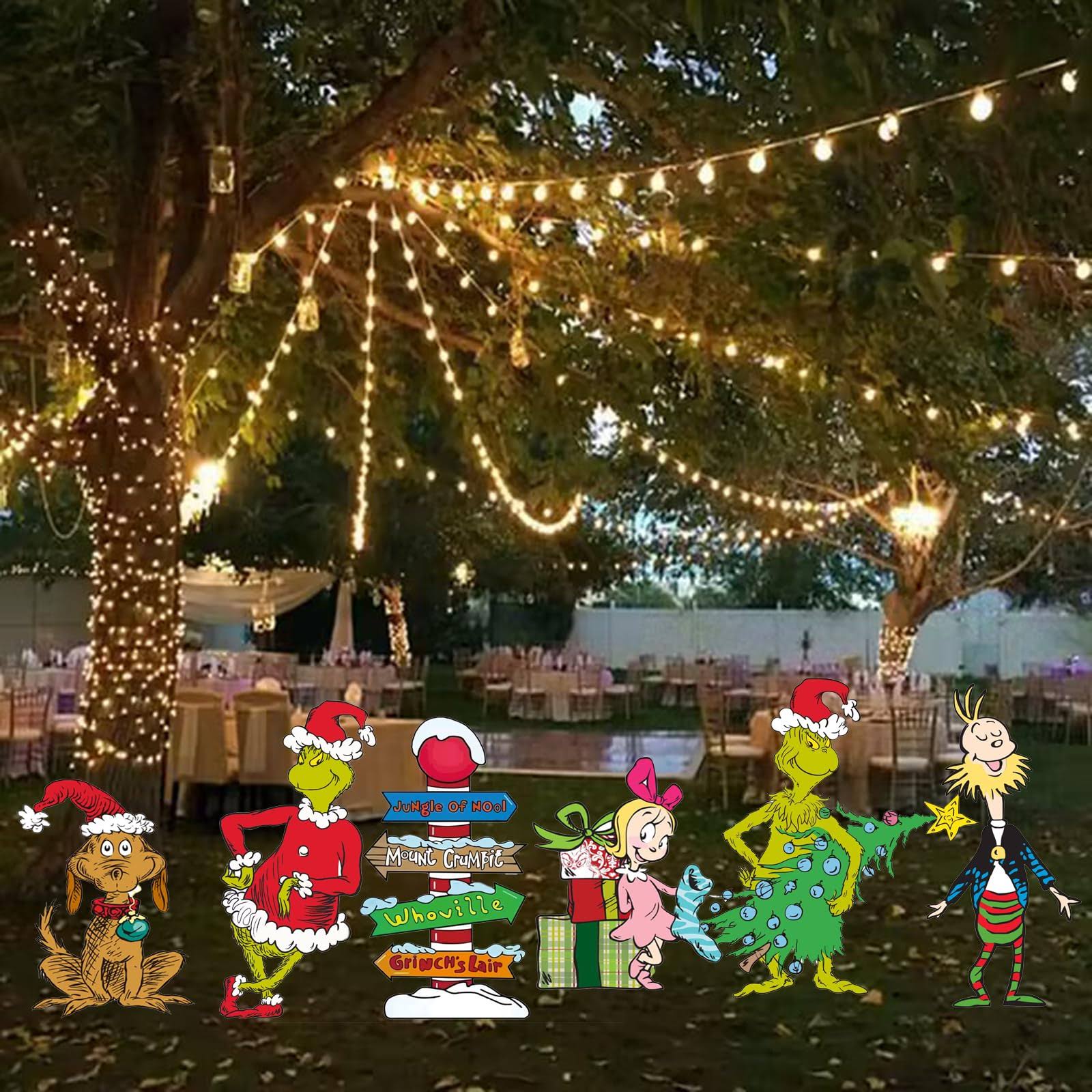 6pcs Grinch Christmas Decorations, Yard Signs with Stakes, Grinch Cindy Max Whoville Sign for Xmas Garden Lawn Decor, Grinch Stealing Christmas