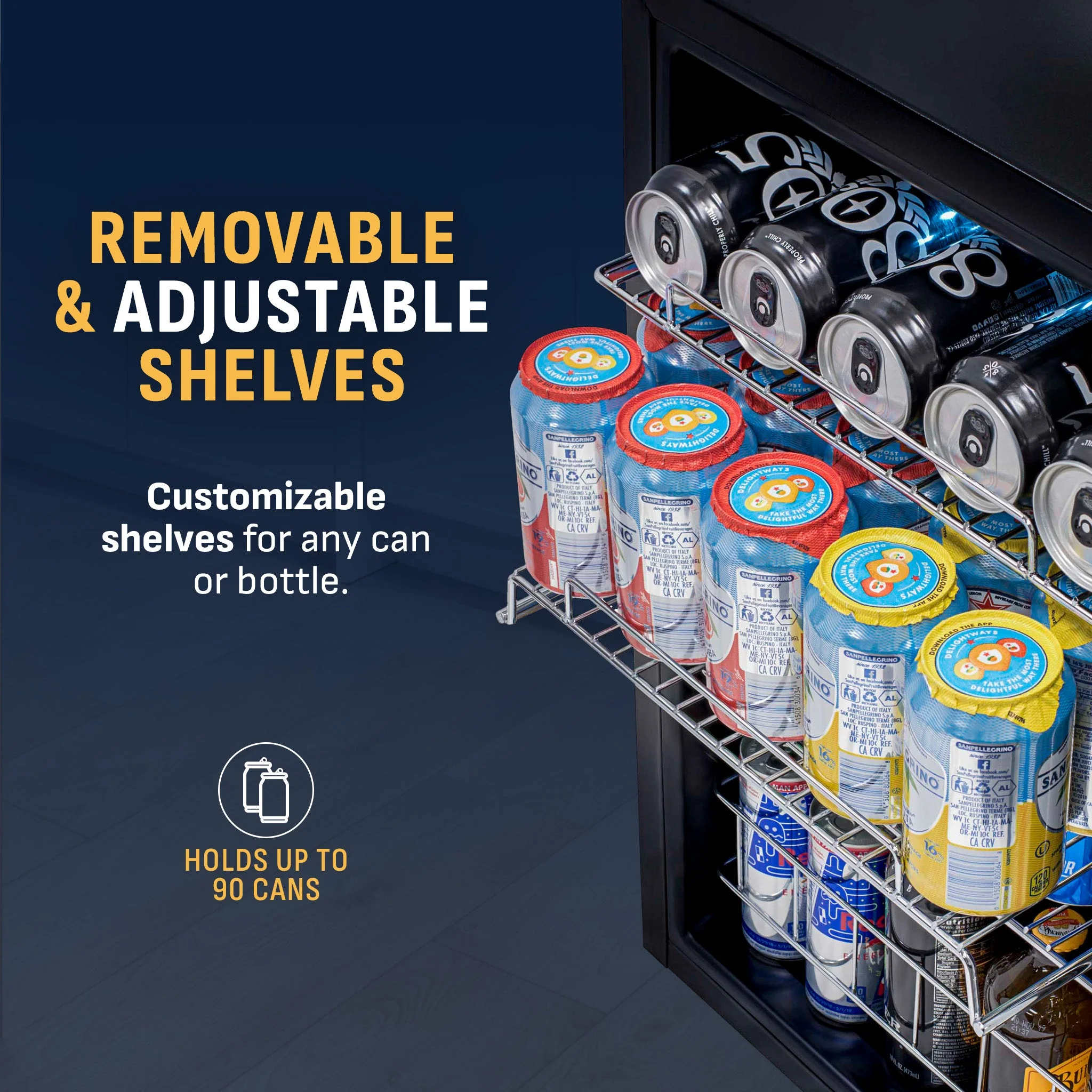 Newair 90-Can Freestanding Stainless Steel Beverage Fridge -17