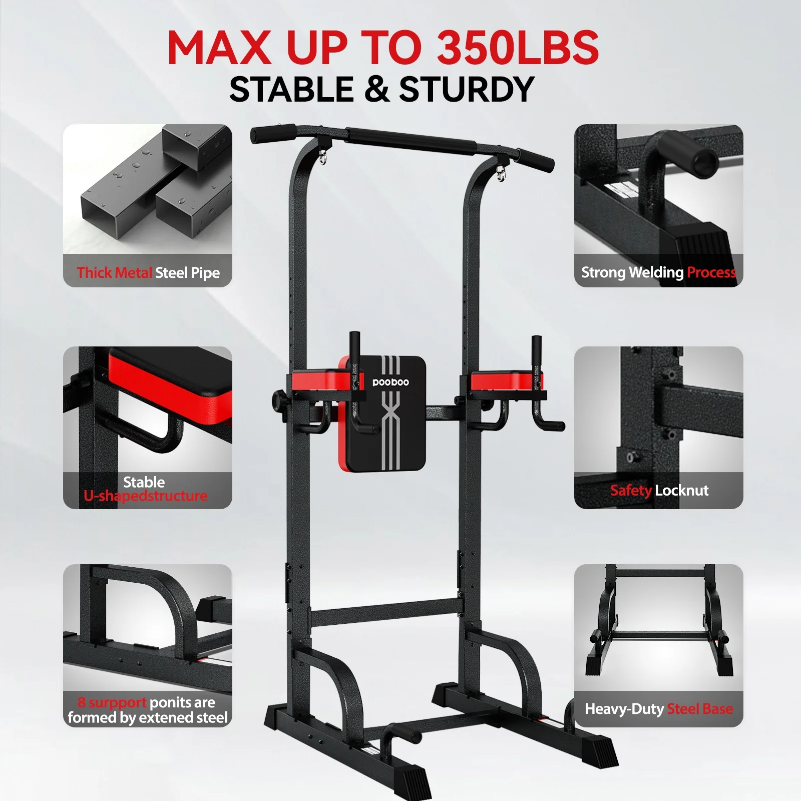 Multifunction Power Tower Pull up Bar Dip Station Power Rack with Adjustable Backrest for Home Gym Strength Training Workout Equipment Max Weight 480lbs(Model 1) - Image 9