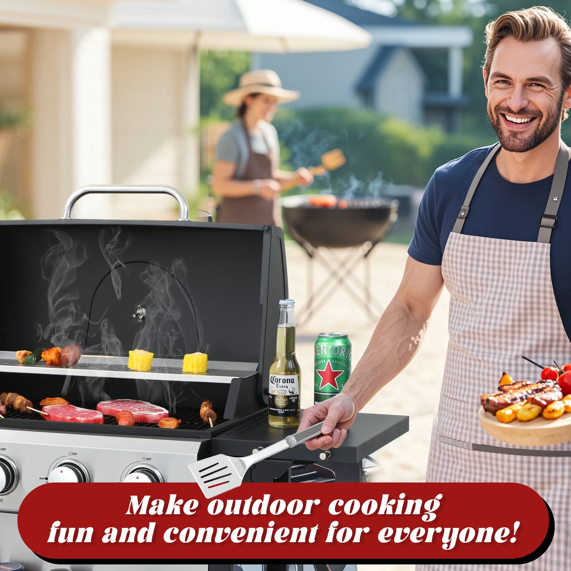 4-Burner Propane Gas Grill 34,200 BTU BBQ Grill, Stainless Steel Control Panel, Easy Ignition, Temperature Gauge, 2 Enameled Cooking Grids for Backyard BBQ - Image 6