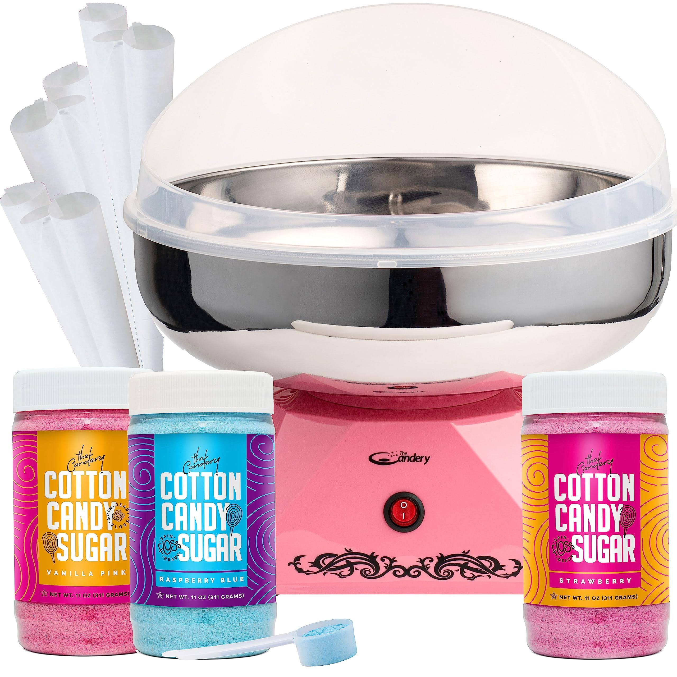 The Candery Cotton Candy Machine with Stainless Steel Bowl 2.0 and Floss Bundle- Flossing Sugar Floss Candy for Birthday Parties Fairs - Includes 3