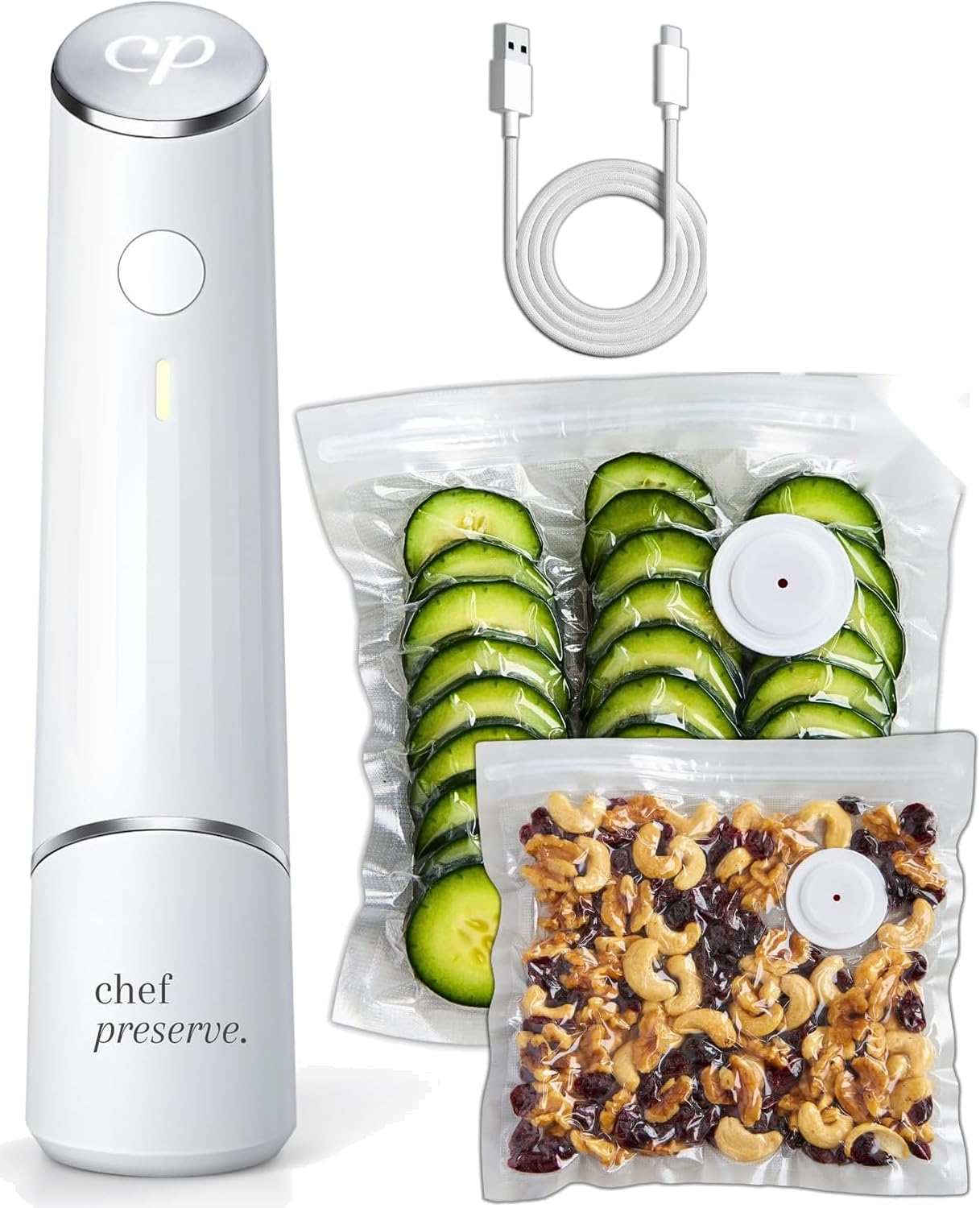 Chef Preserve Compact Vacuum Sealer for Food (Vacuum Sealer Machine + 30 Reusable Vacuum Bags) Powerful Handheld Vacuum Sealer Machine, Seal Meal Saver, Portable Food Sealer