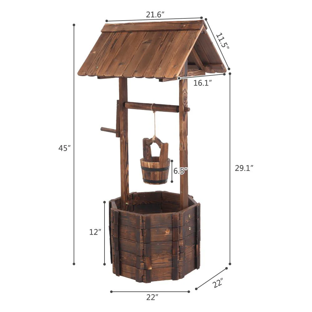 Wooden Flowerpot Outdoor Reinforced And Anticorrosive Wooden Wishing Well Flowerpot - Image 3