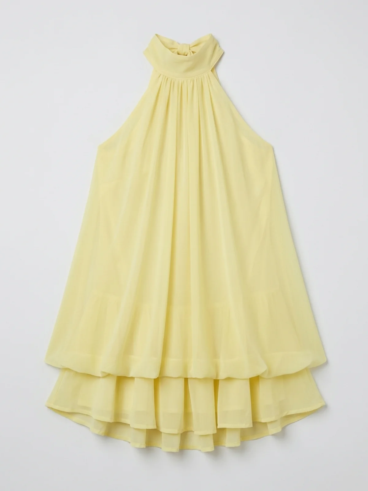 Robe mini sans manches à col licou pour femme avec ourlet à double volant