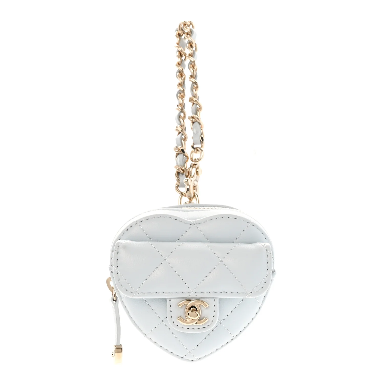 Lambskin Quilted CC Mini In Love Heart Bag Charm Light Blue