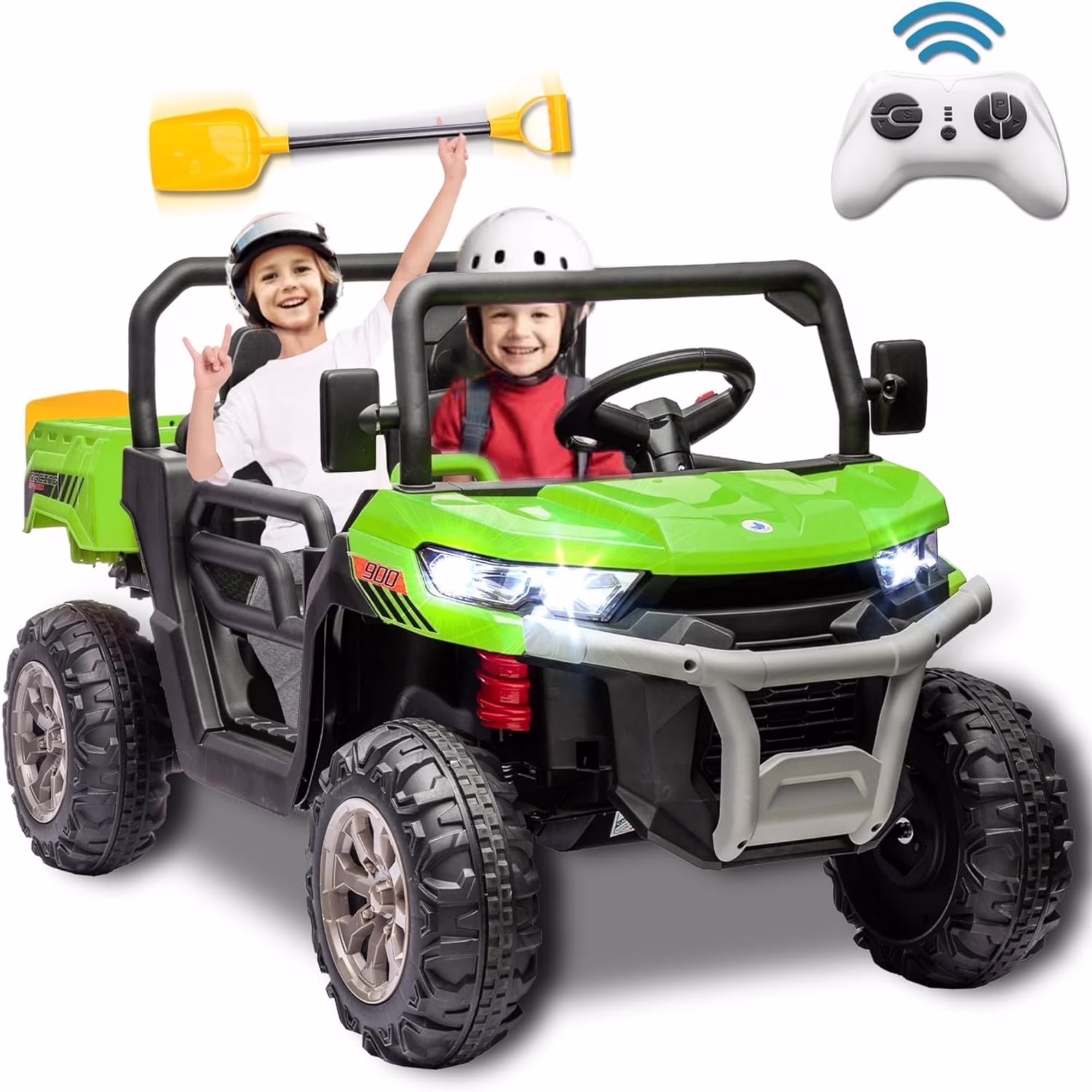 24V 2 Seater Kids Ride on Car Truck, Ride on UTV W/ 2x200W Motor, 24 Volt Ride on Toys W/ Dump Bed/Shovel, Electric Car for Kids W/ Durable Tires, LED Light, Music, Remote Control, Black(L-4X4/Black) - Image 7