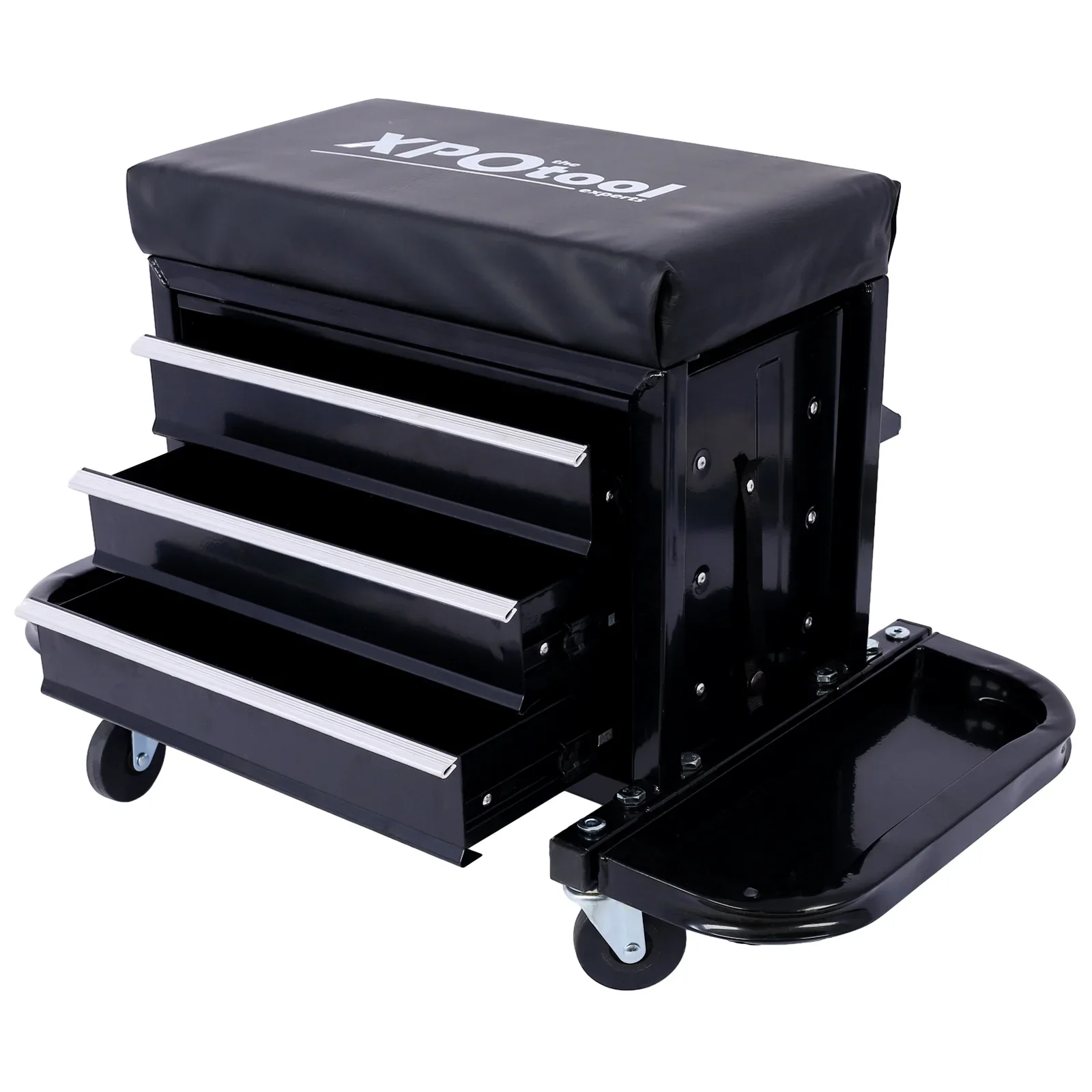 350-Pound Capacity Garage Glider Rolling Tool Chest Seat��Mechanics Roller Seat with 3 Drawers, Rolling Tool Chest Garage Chair, Toolbox on Wheels Mechanics Seat