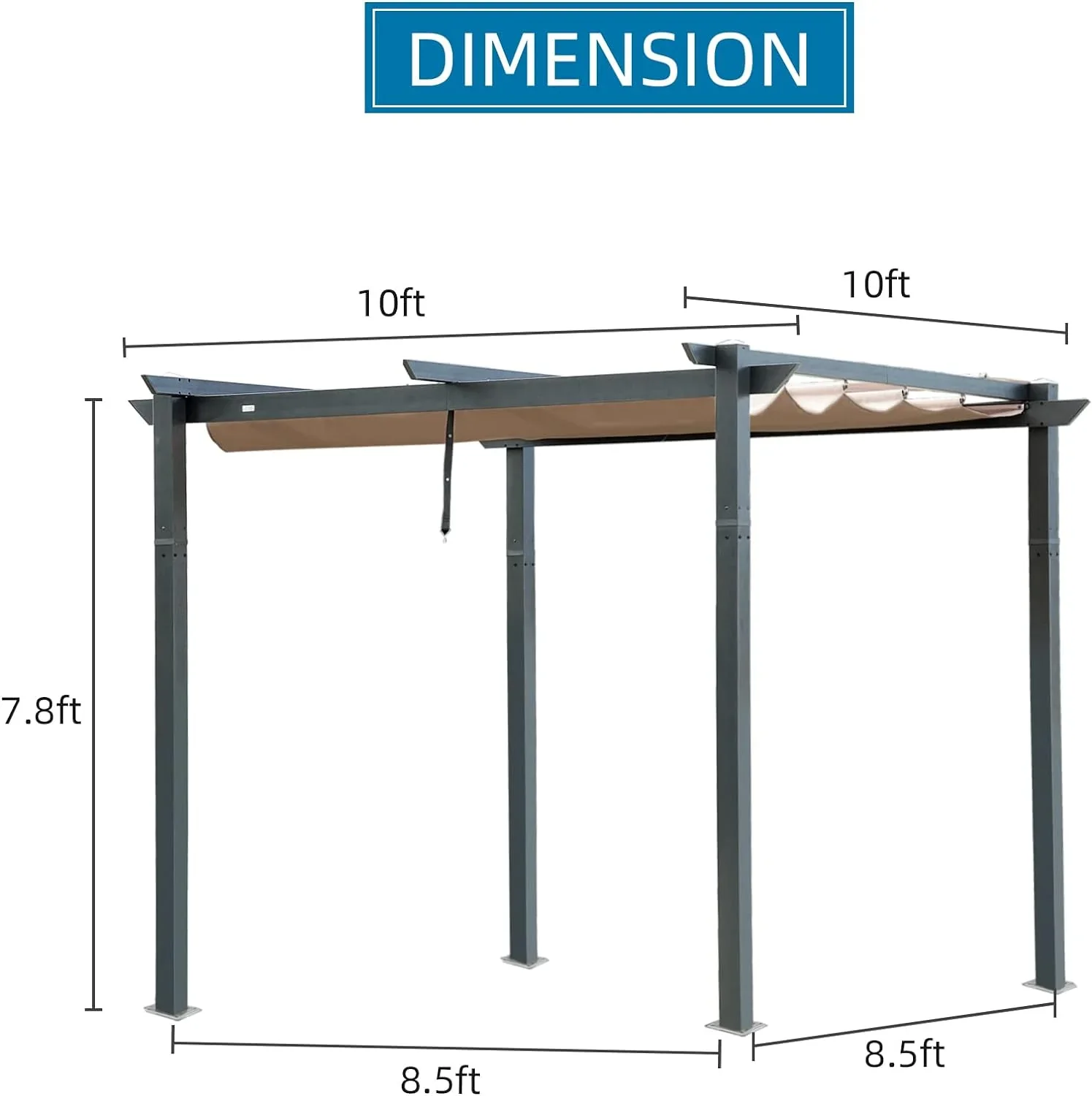 TOTAL Outdoor 10' X 10' Outdoor Aluminum Pergola with Retractable Weather-Resistant Canopy, Perfect for BBQs, Parties, Backyard, Deck, Garden, and Beach
