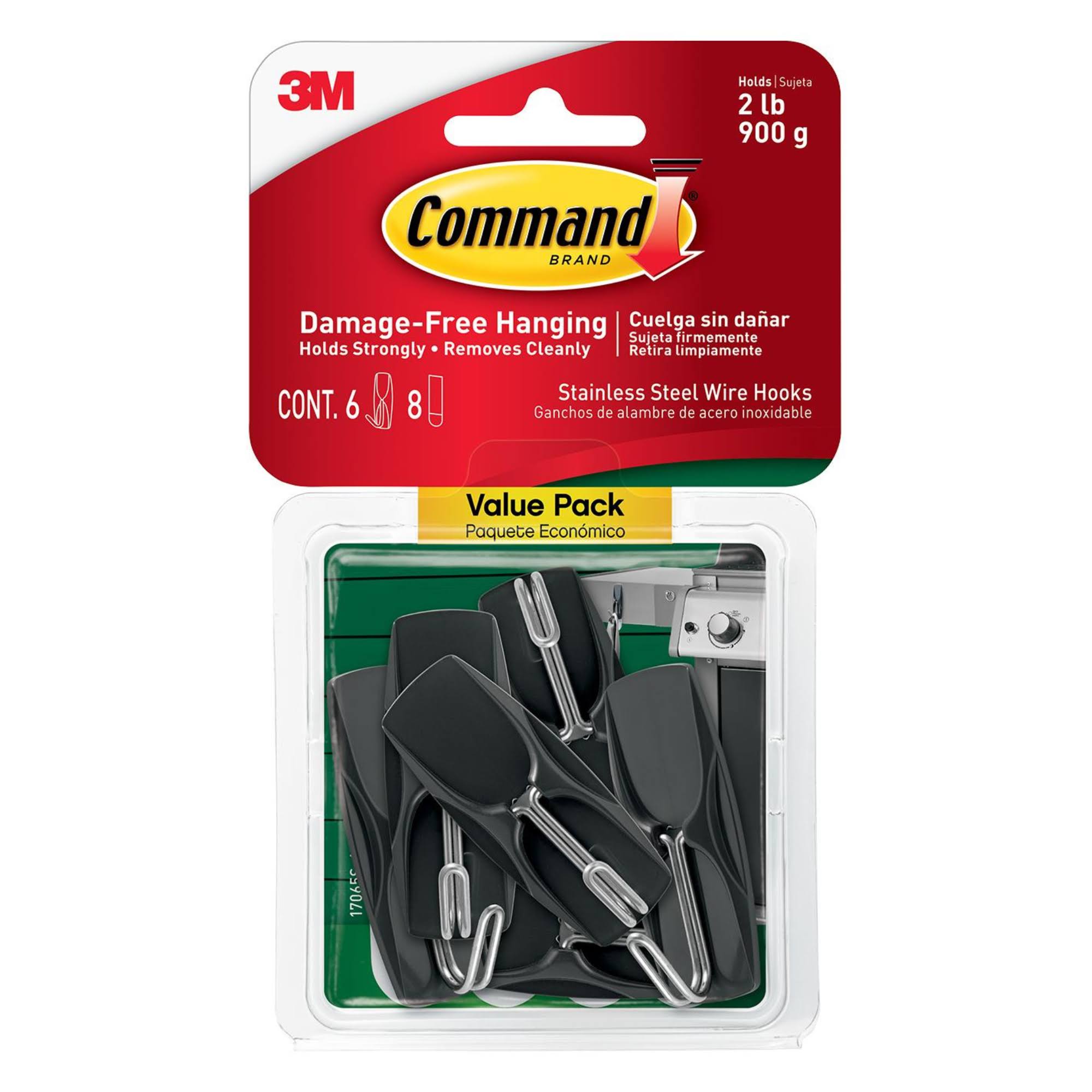 Command Outdoor Stainless Steel Wire Hooks Value Pack 17065S-6AWES, 6 Hooks, 8 Strips