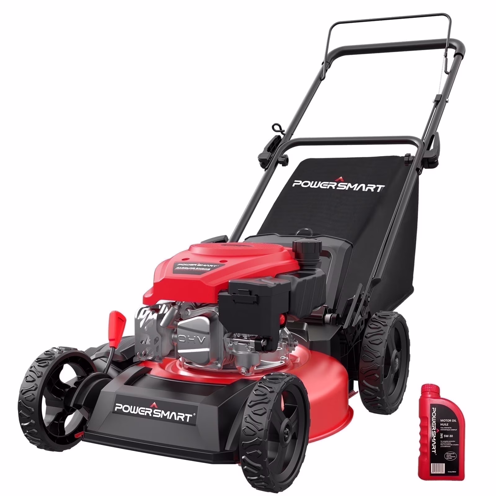 3-in-1 18-inch Gas Push Lawn Mower with 144cc Engine, 6-Position Height Adjustment