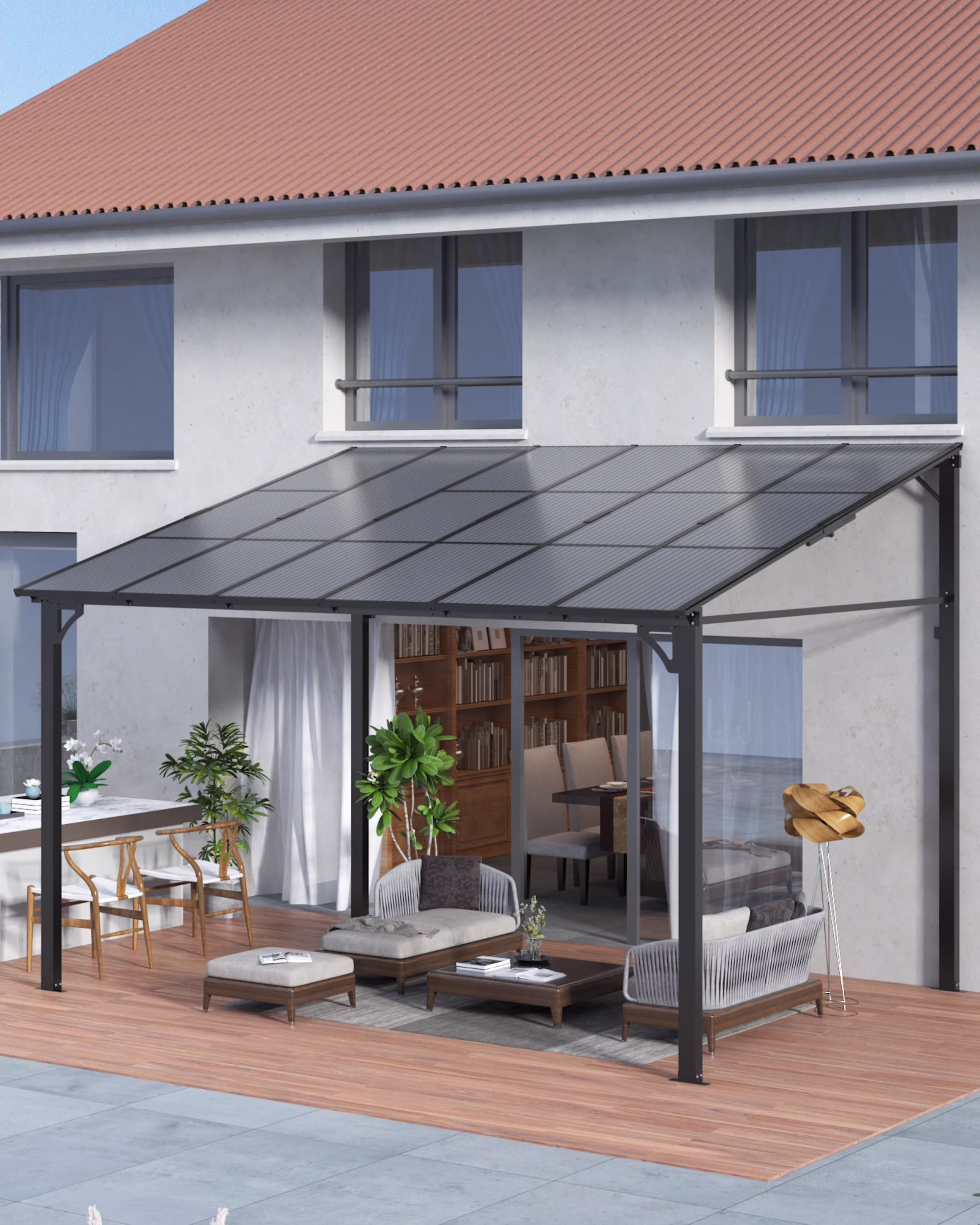 TROPOW Gazebos for Gardens,10'x 12' Lean to Gazebo, Hardtop Wall Pergola with Polycarbonate Roof, Aluminum Frame Mounted Gazebo for Lawn Patio Deck Yard and Party
