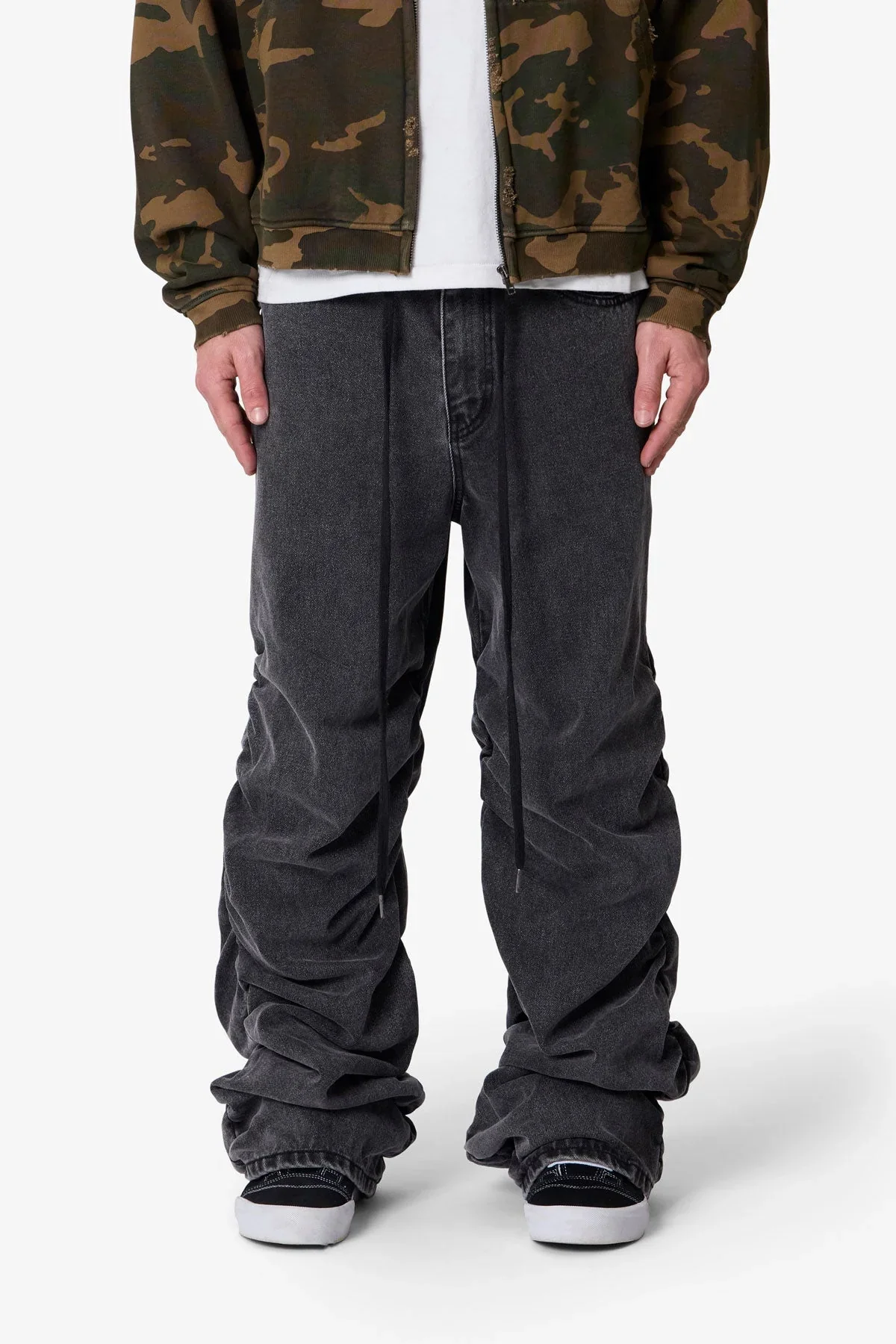 Ruched Denim - Washed Black