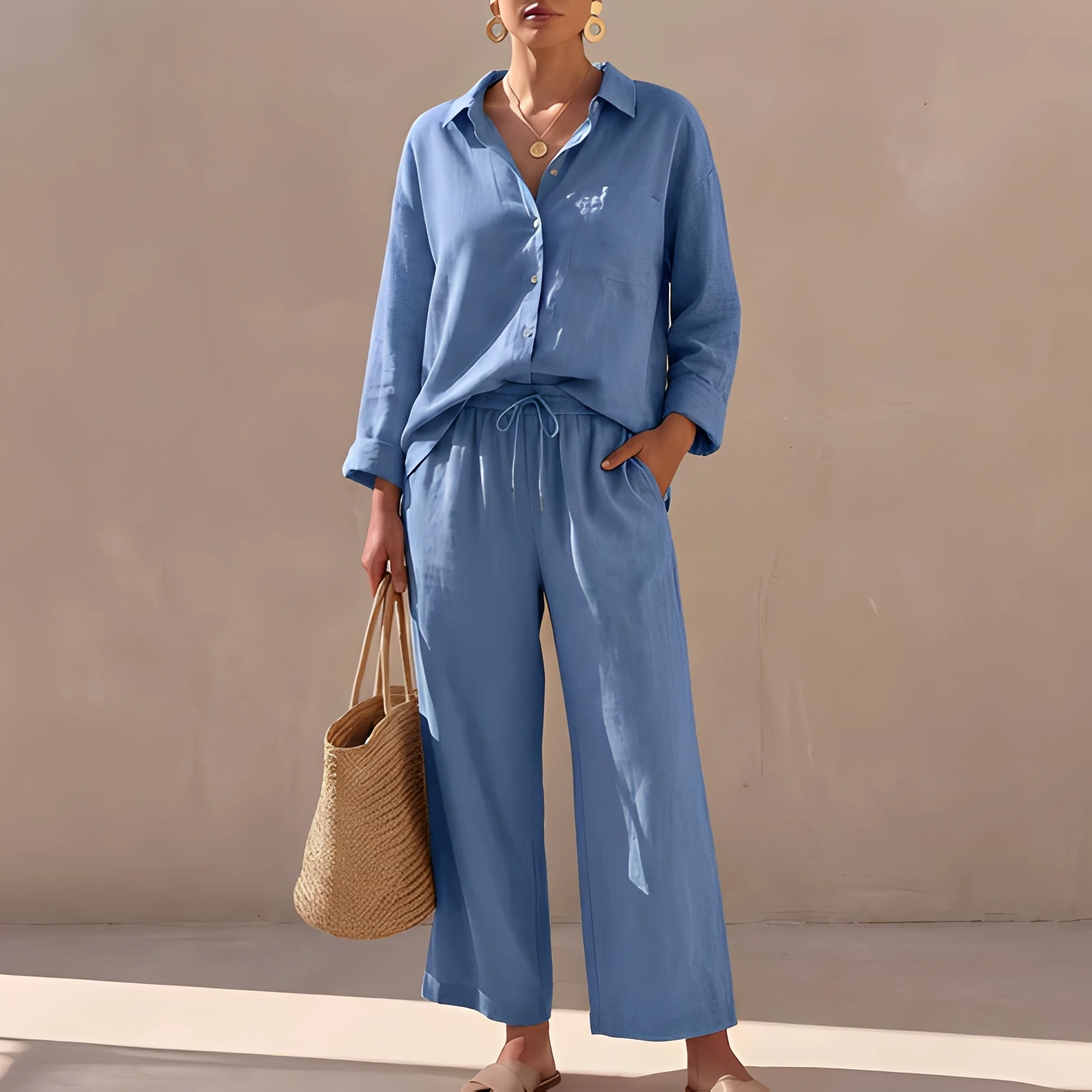 Genzel - Ensemble chemise boutonnée et pantalon pour femme