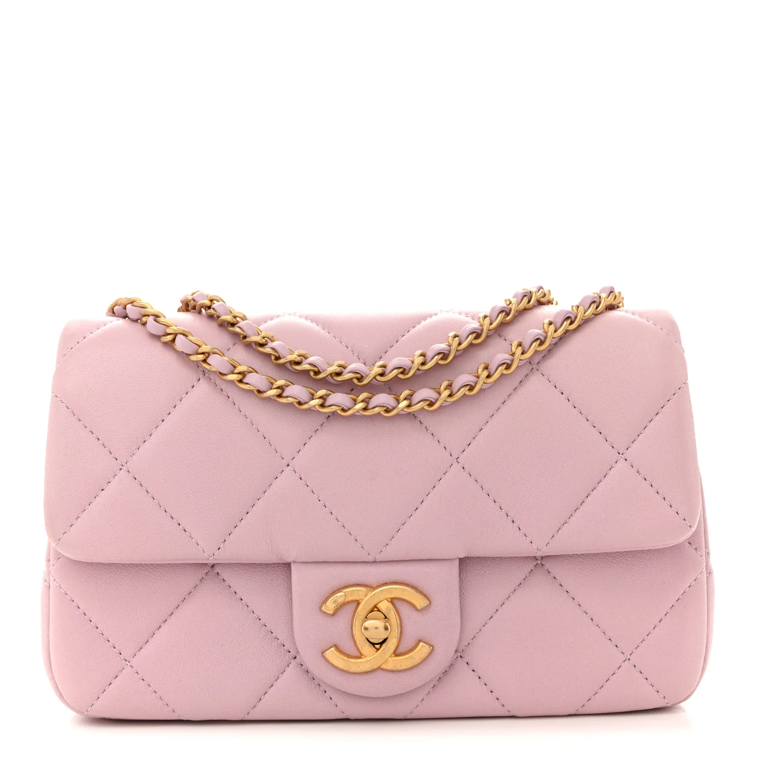 Lambskin Quilted Pearl Small Flap Light Purple