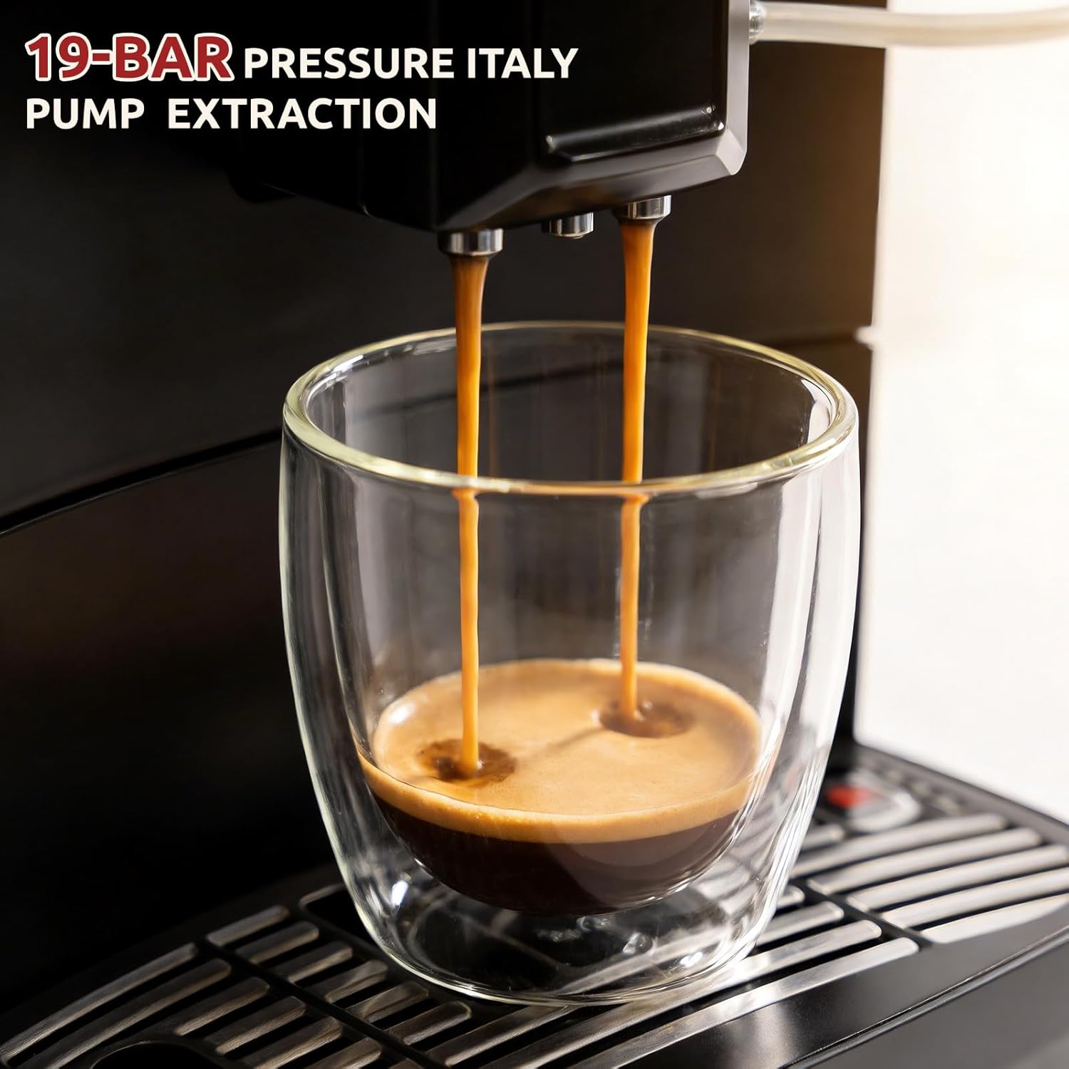 Automatic Espresso Coffee Machine with Grinder and Milk Frother, 19 Bar Pressure Extraction, Auto Cleaning & Descaling Function - for Latte, Cappuccino, Americano, Flat White, Iced & Hot Coffee