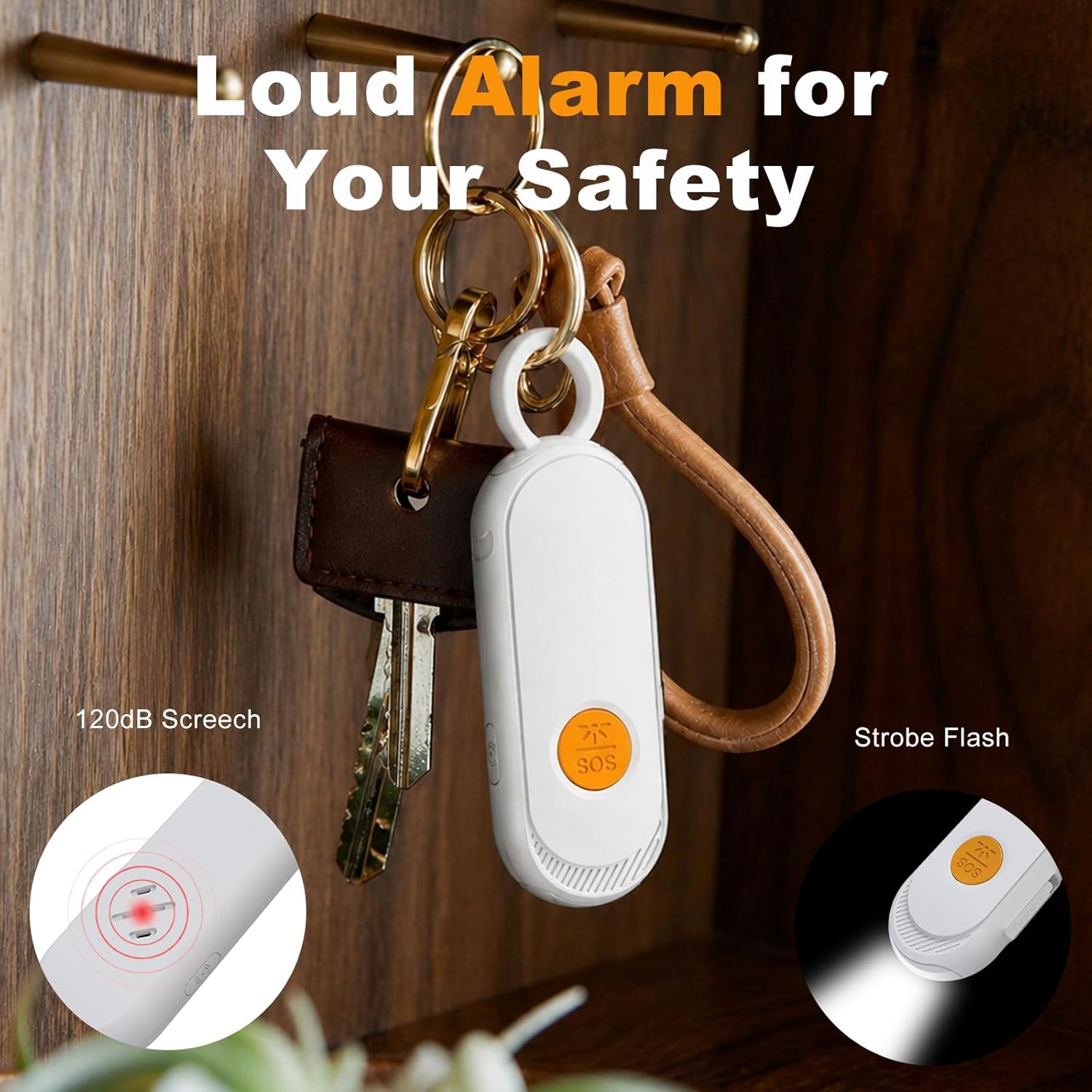 Personal Safety Alarm, GPS Tracker Keychain with Apple Find My & Google Find My Device, Real Time Location, 120dB Siren & SOS Strobe Light, for Women Kids Seniors, iOS & Android, White