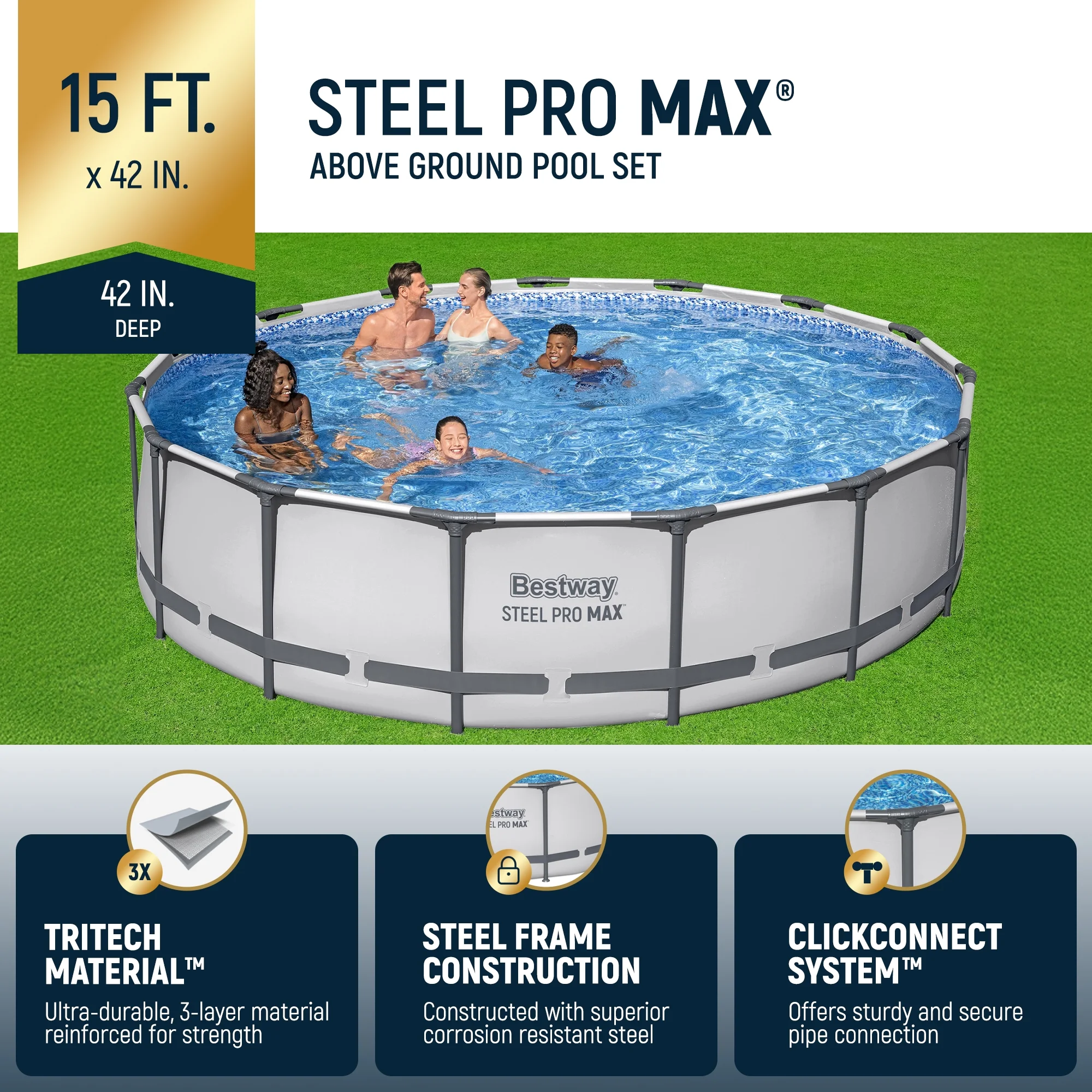 Open Box Steel Pro Max 15'x42" Frame Above Ground Pool Set - Image 2