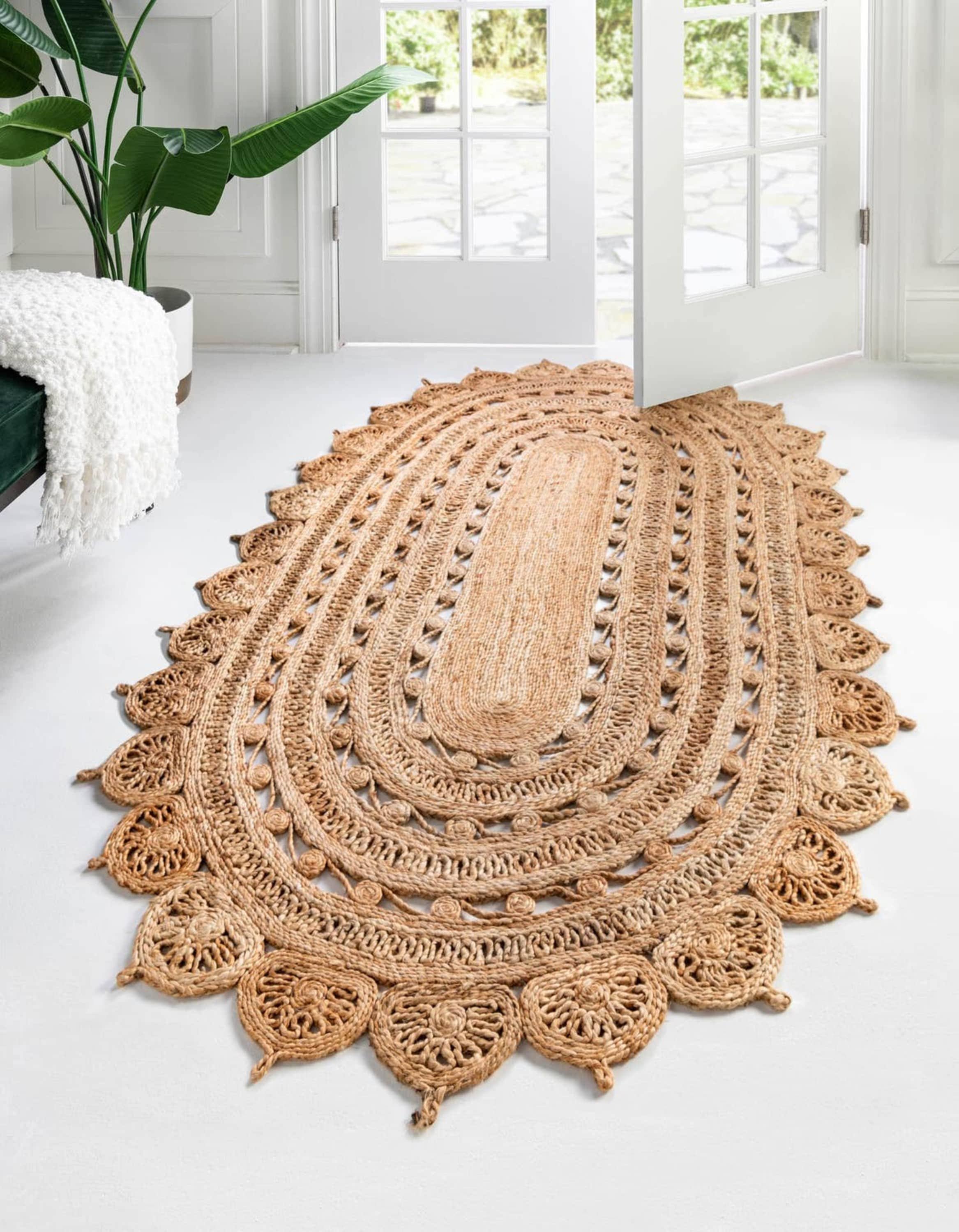 Unique Loom Braided Jute 2x3 Oval Natural Abstract, Floral Area Rug
