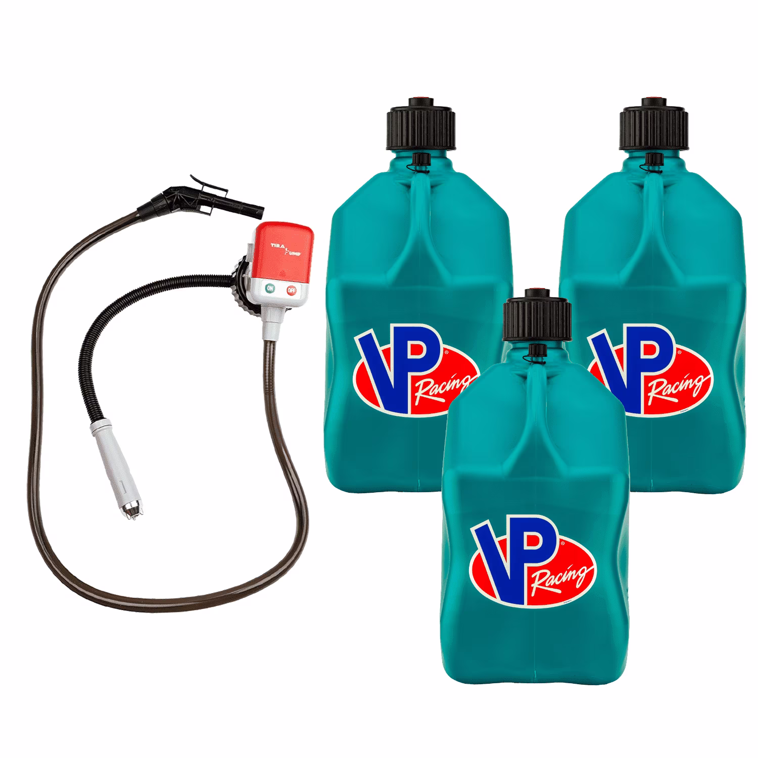 3622-CA, 5.5-Gallon Square Motorsport Jug Caribbean (3 Pack), w/Utility Jug Battery Powered Fuel Transfer Pump (1 Pack)