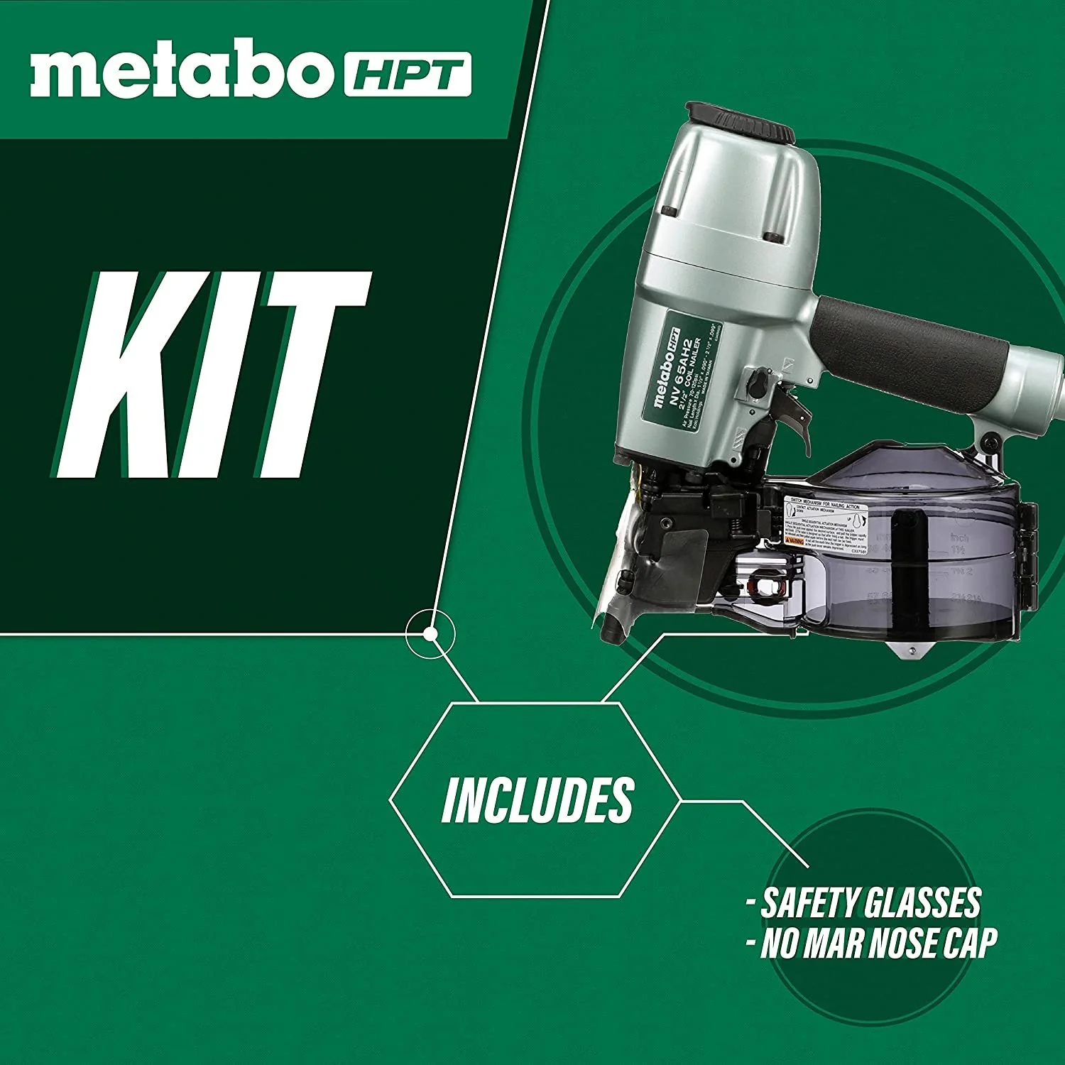 Metabo HPT Coil Siding Nailer, 1-1/2 inch to 2-1/2 inch Siding Nails, Side load, Tilt Bottom Magazine NV65AH2