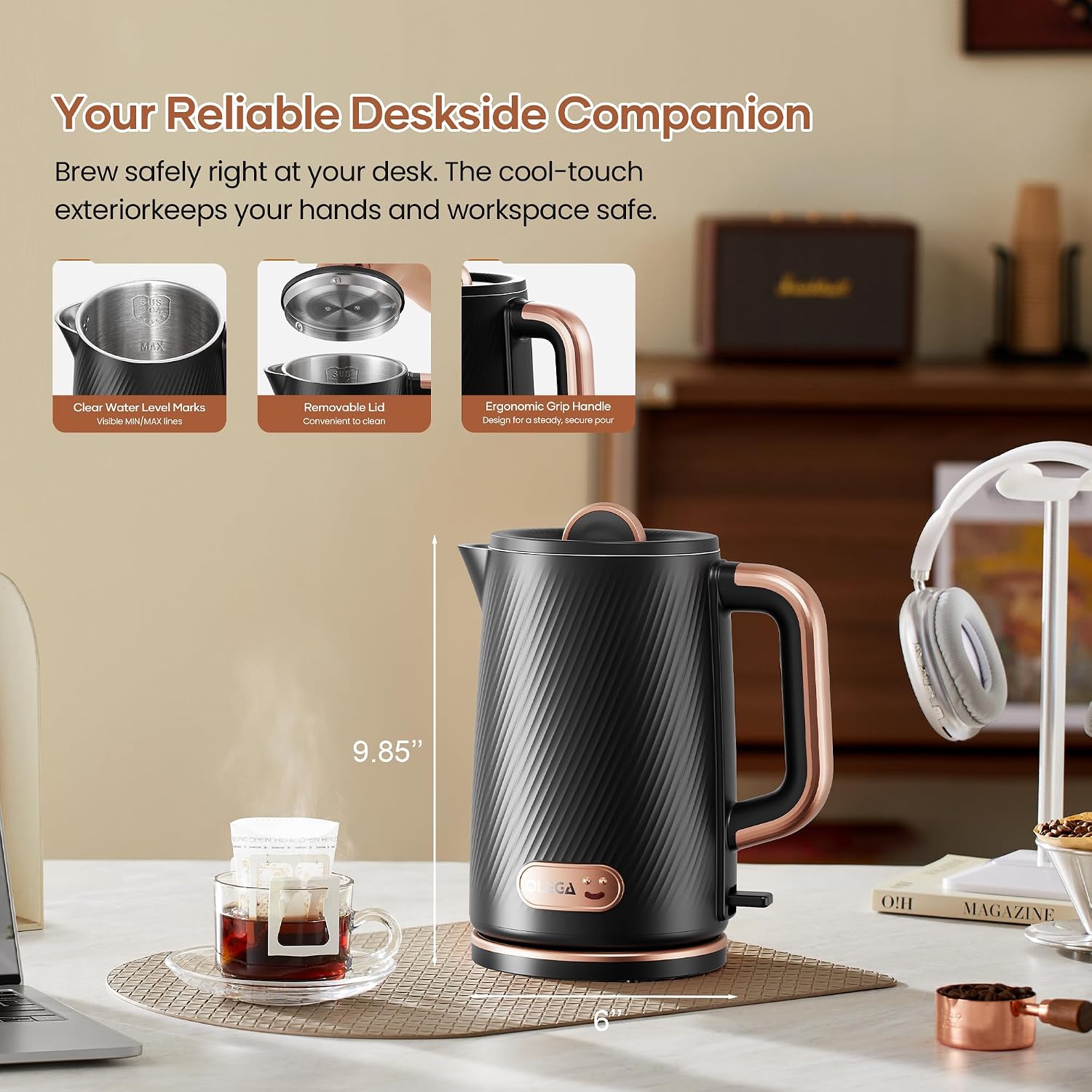 OLEGA Electric Tea Kettle: 1200W Fast Boil Electric Water Kettles 1.5L