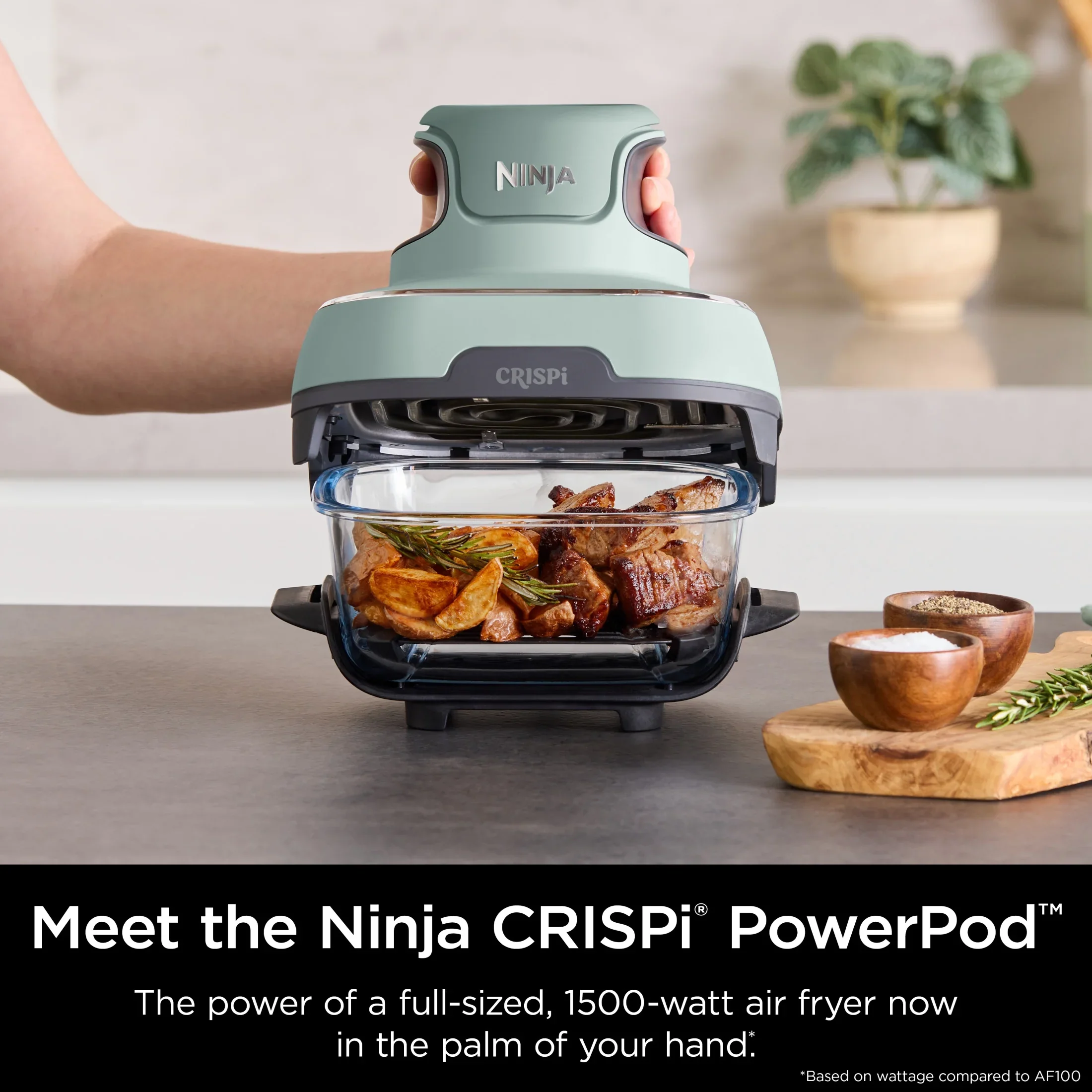 Ninja Crispi 4-in-1 Portable Glass Air Fryer Cooking System, 4-Qt & 6-Cup Containers, Cyberspace